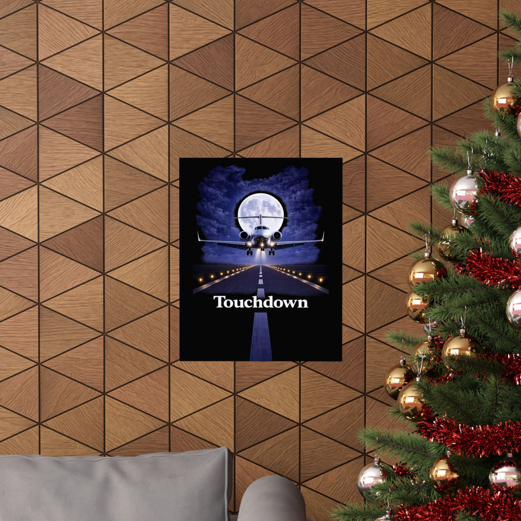 Airport Night Landing Poster – 'Touchdown' Matte Vertical Aviation Print