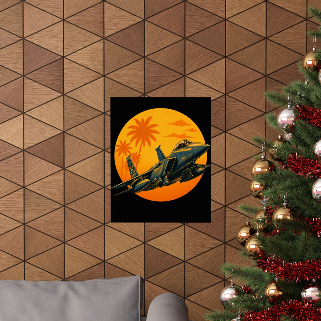 F-15 Sunset Poster — Jet Fighter Matte Vertical Wall Art