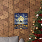 B-747 Starry Night Runway Poster — Van Gogh Moon Aviation Wall Art