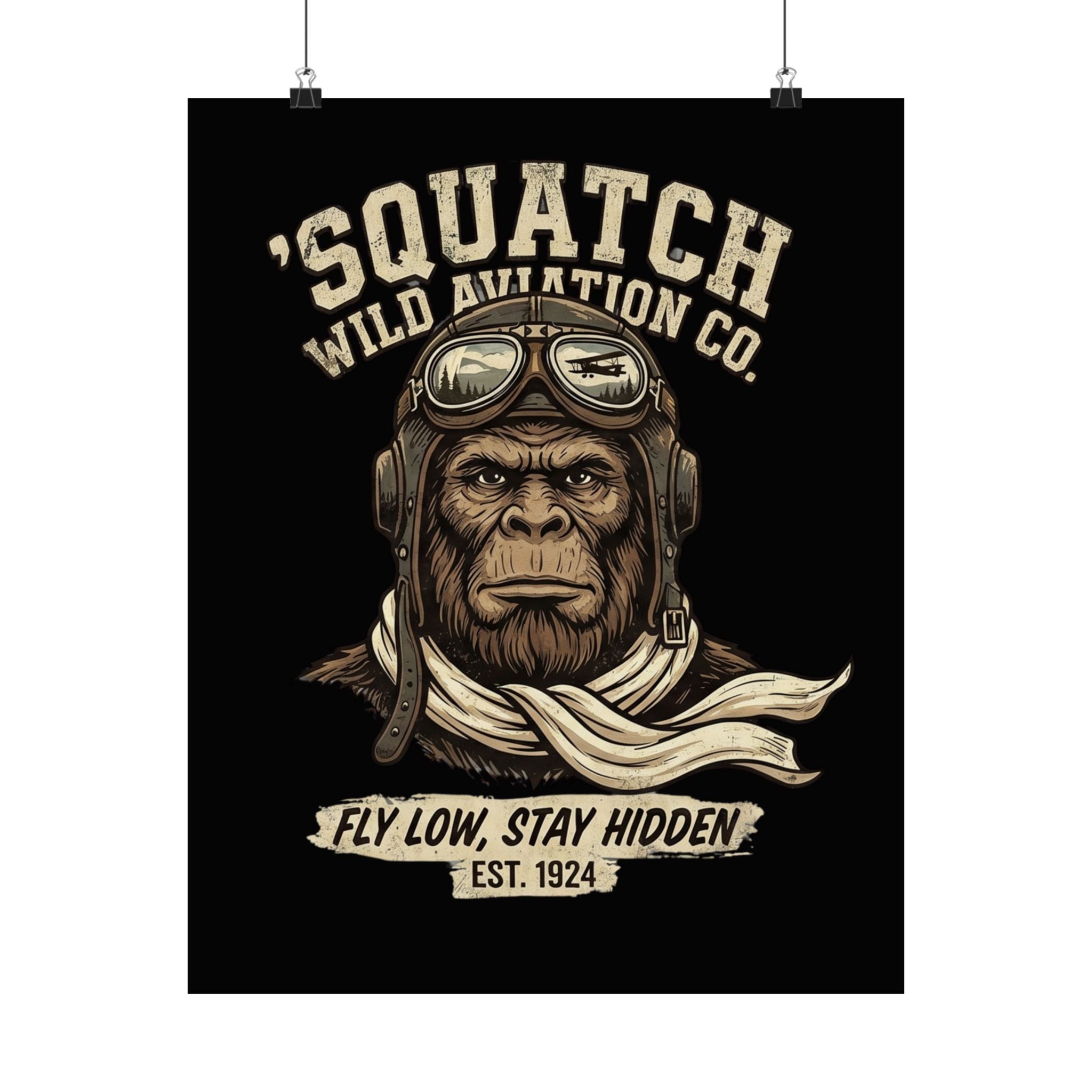 Squatch Wild Aviation Co. Matte Poster — 'Fly Low, Stay Hidden' Vintage Pilot Wall Art