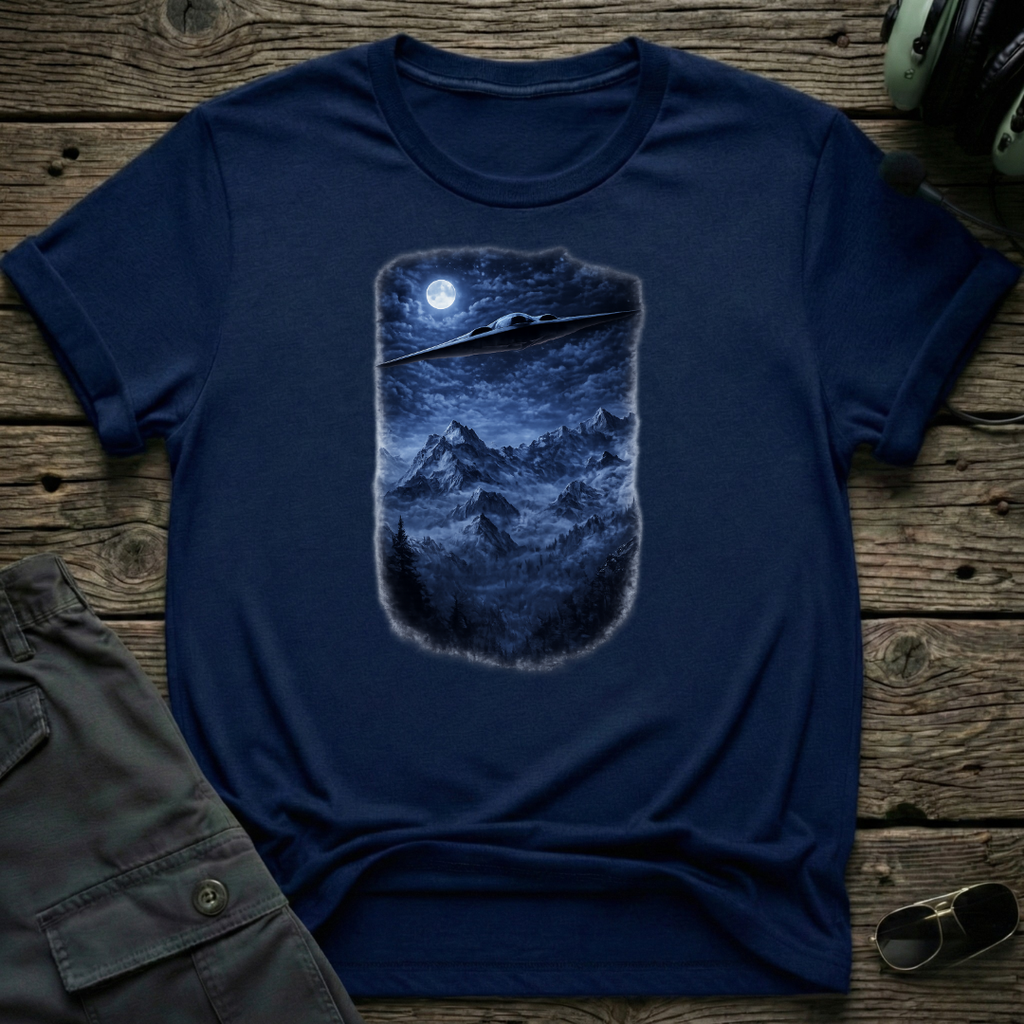 Moonlight Mountain front view - premium aviation tee for pilots