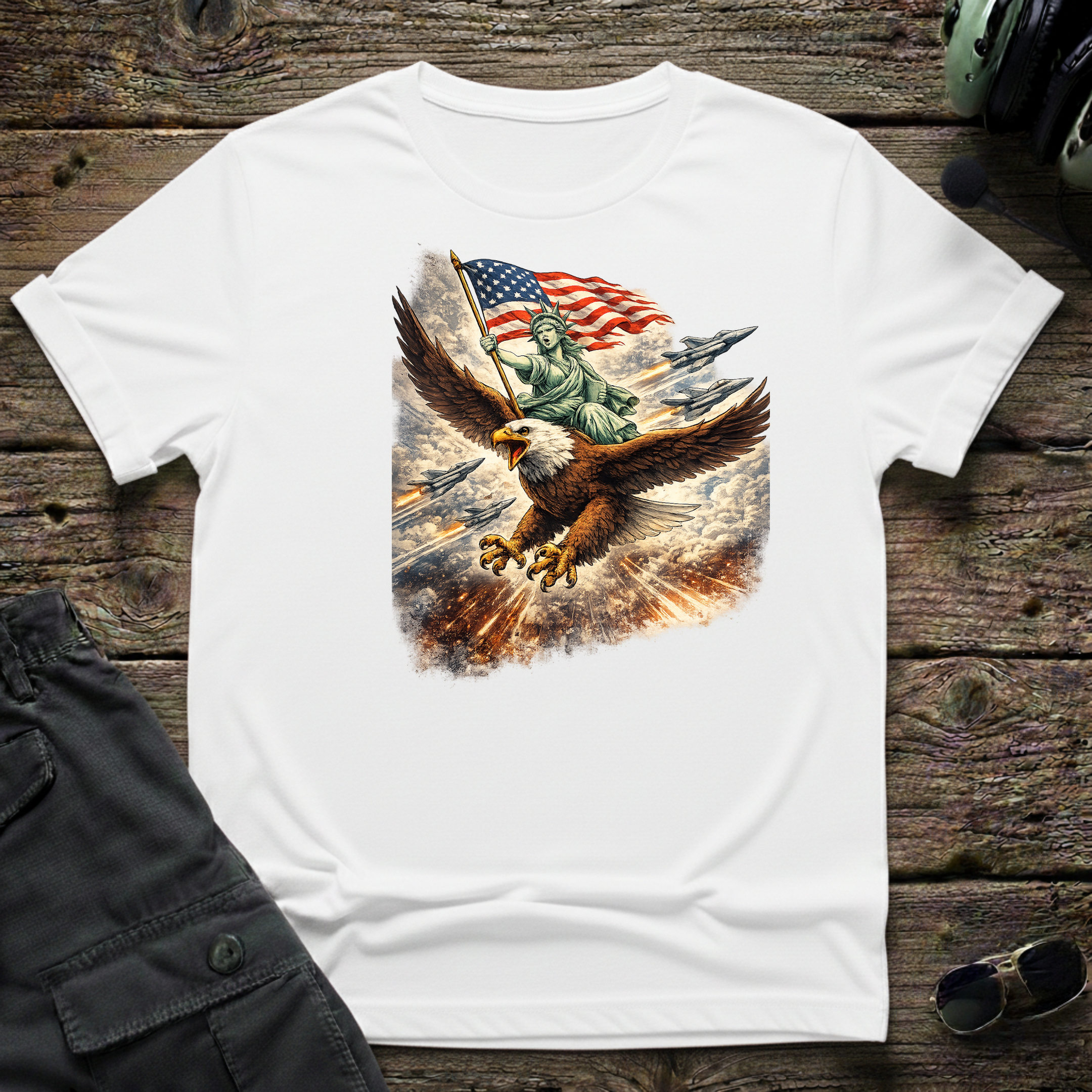 Patriotic Eagle & Flag — aviation t-shirt