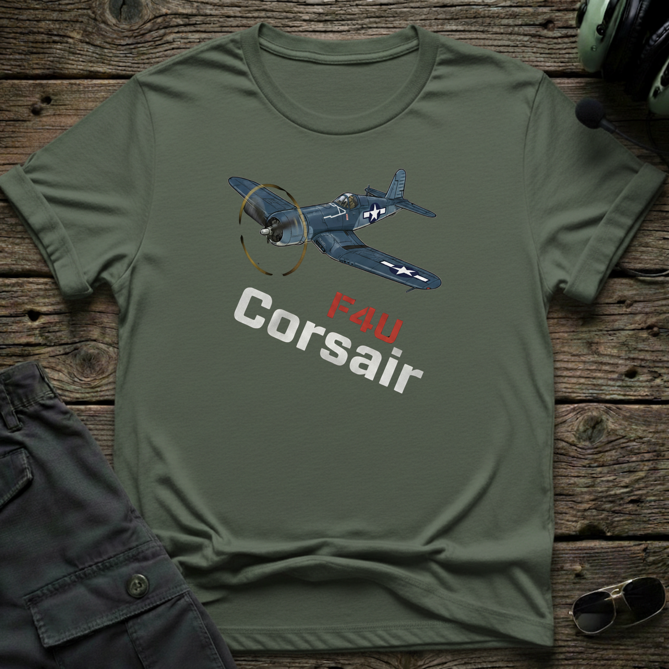 F4U lifestyle shot - Gildan 64000 ring-spun cotton aviation shirt