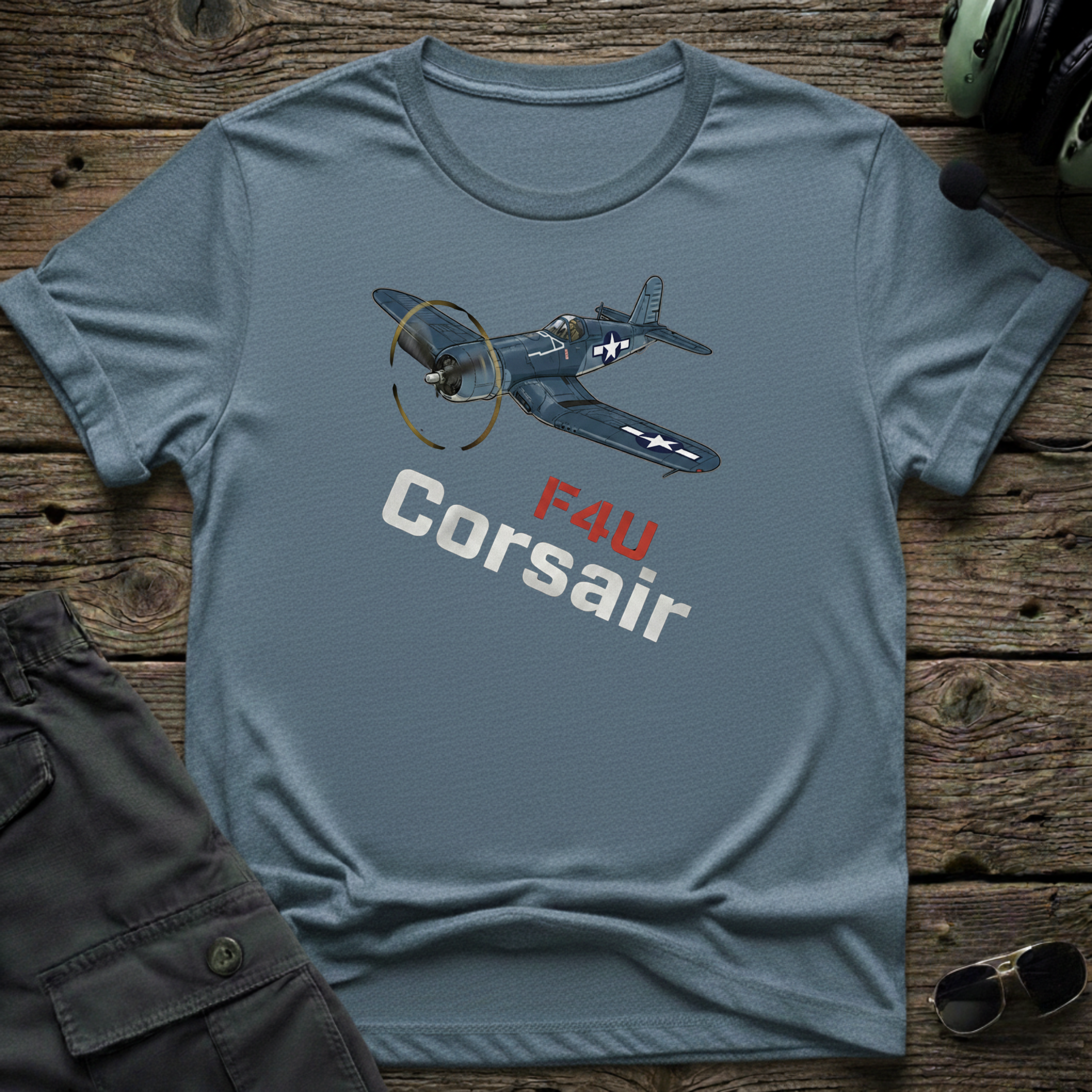 F4U front view - premium aviation tee for pilots