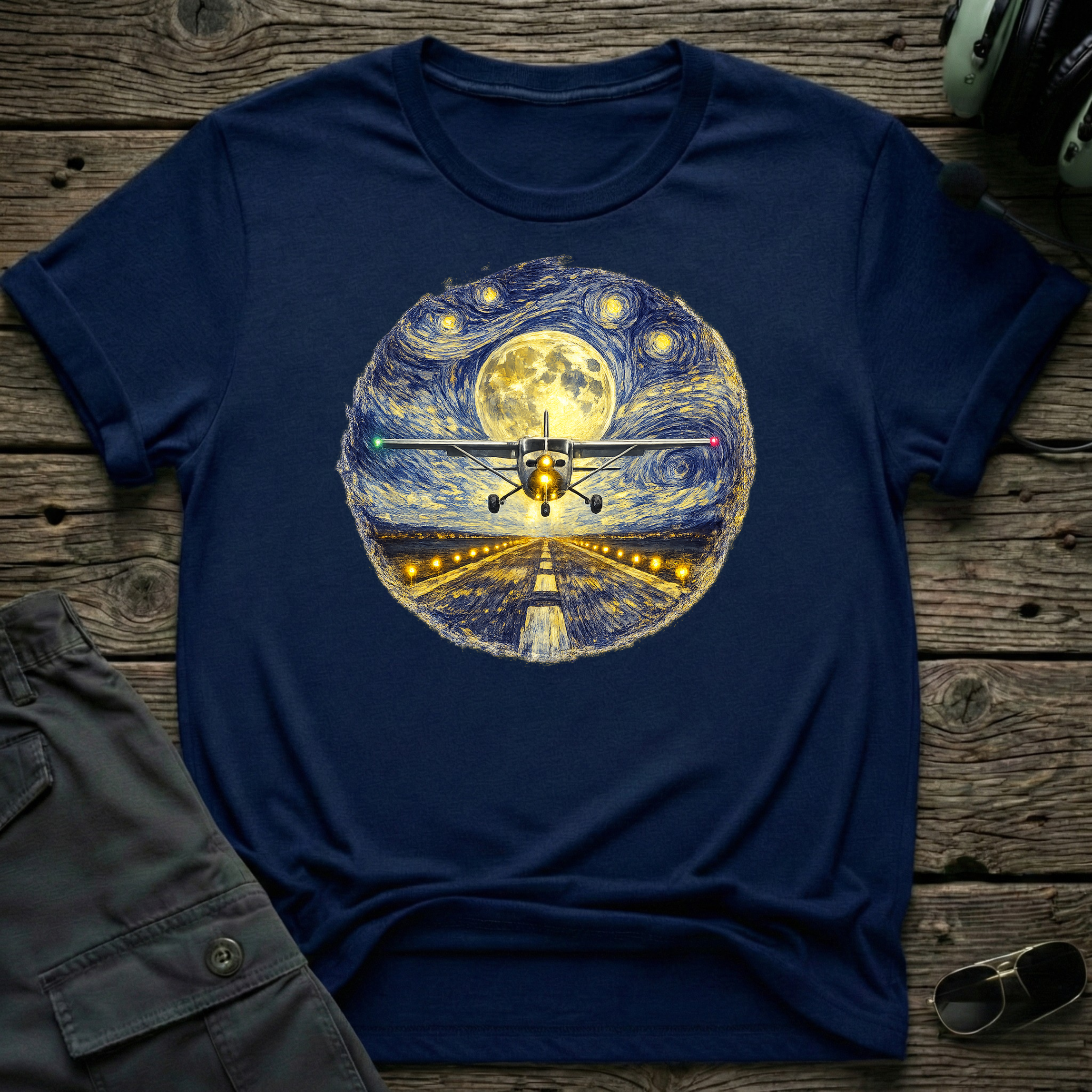Unisex Cessna t-shirt with Van Gogh inspired design - perfect for art and aviation lovers