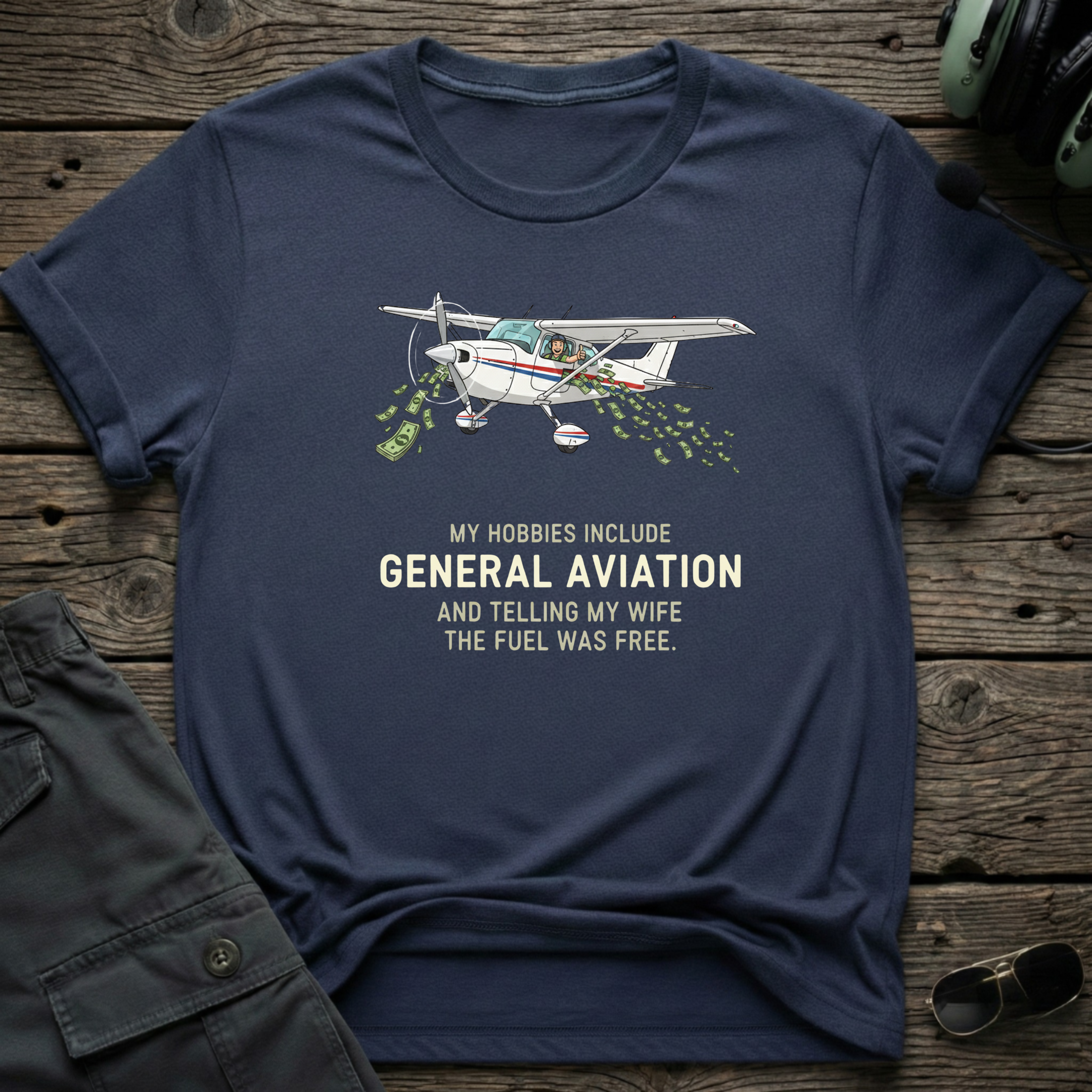Free Fuel aviation t-shirt lifestyle shot - Gildan 64000 ring-spun cotton