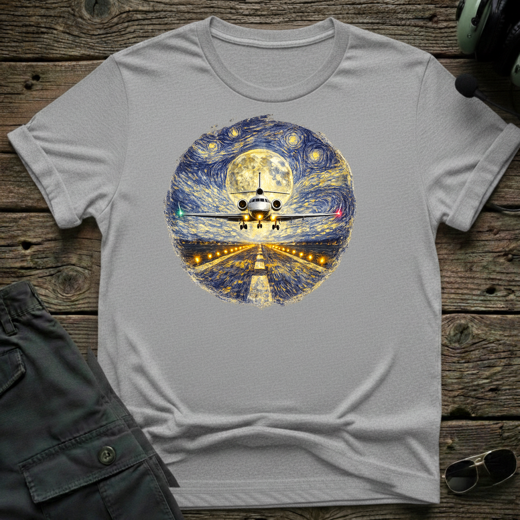 Starry night aviation t-shirt - unisex tee with Van Gogh inspired aircraft design