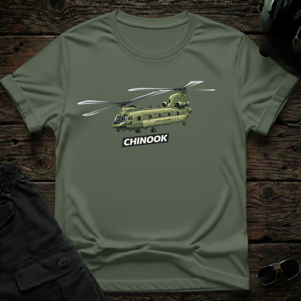 Chinook front view - premium aviation tee for pilots