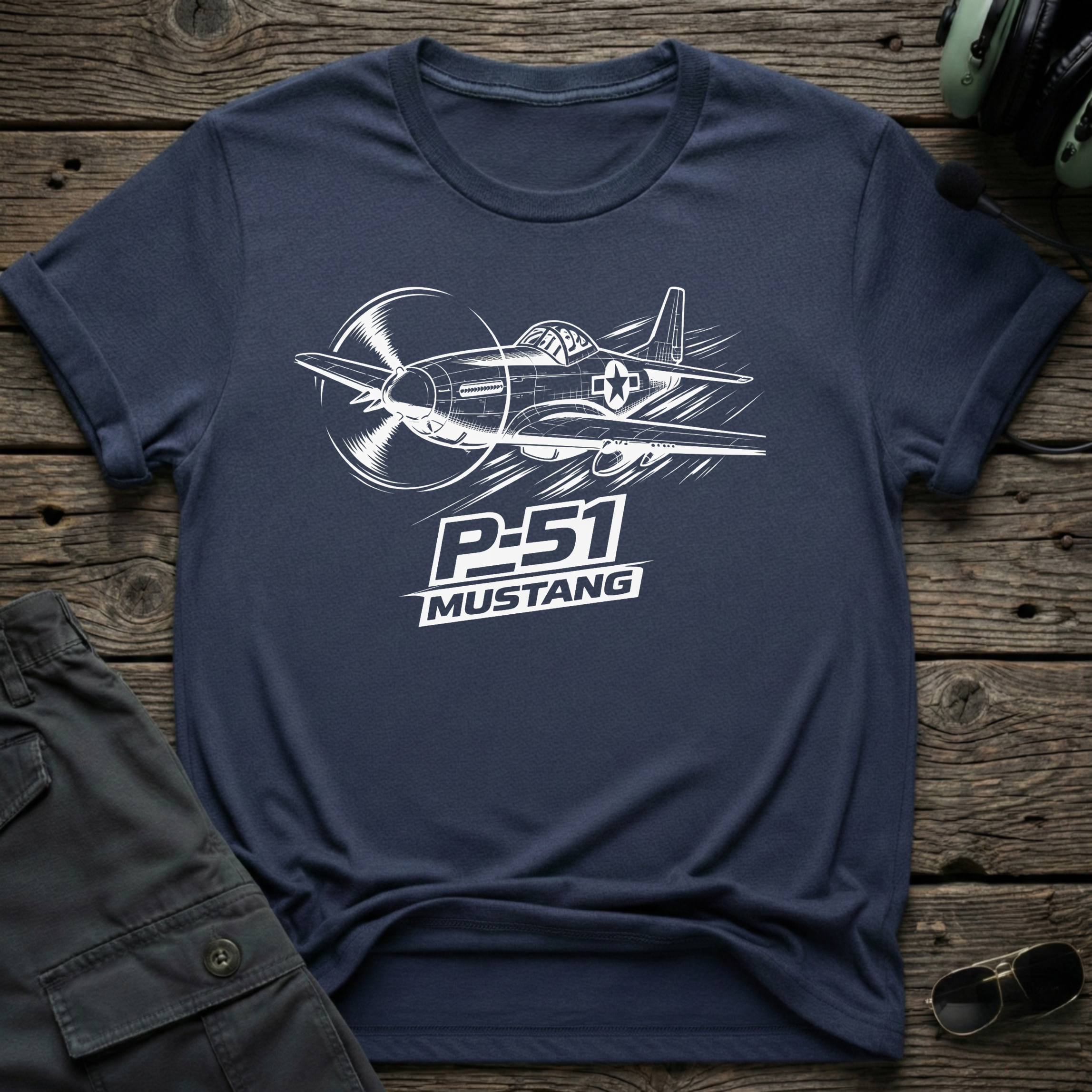 P-51 Mustang Line Art T-shirt — aviation apparel