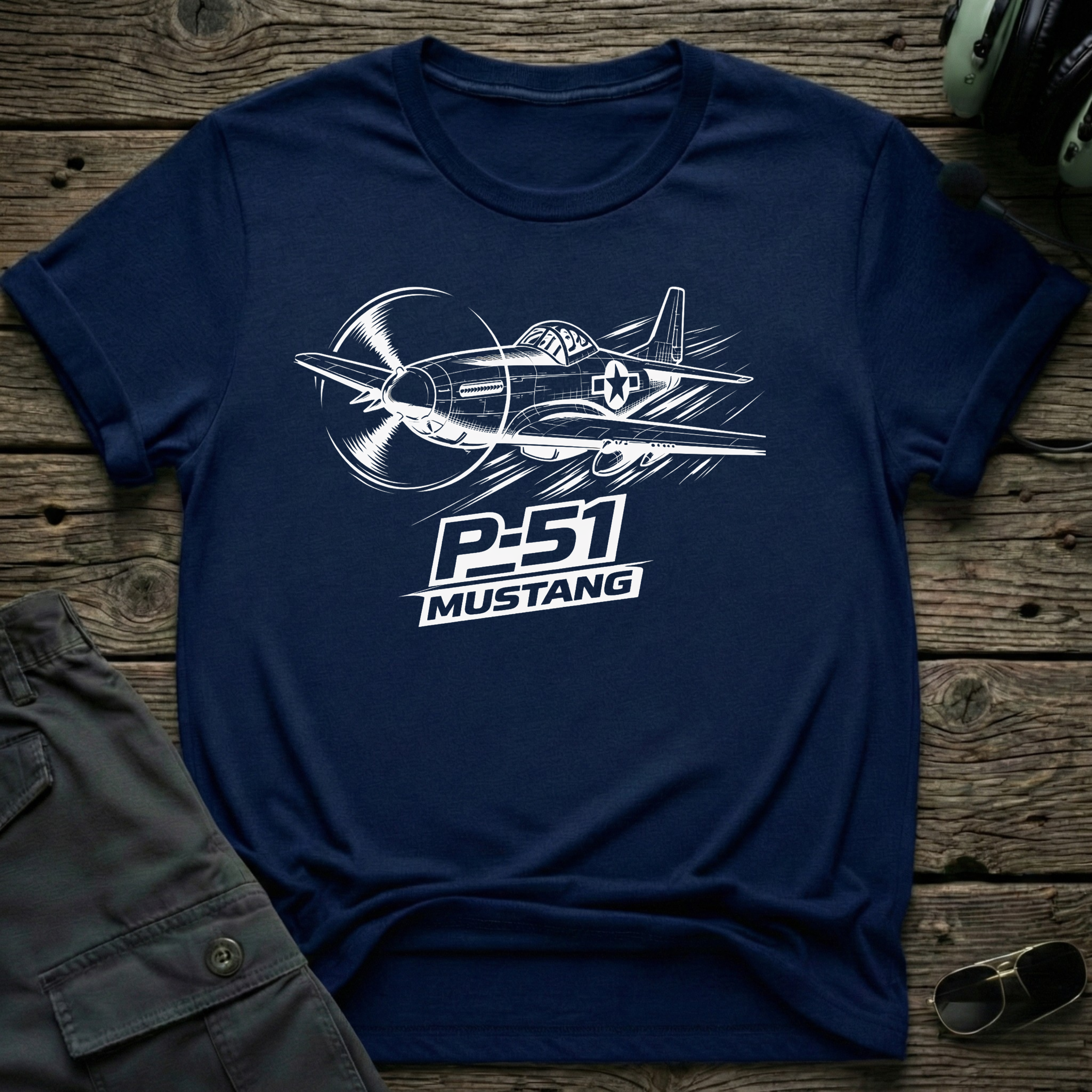 P-51 Mustang Line Art T-shirt — aviation t-shirt