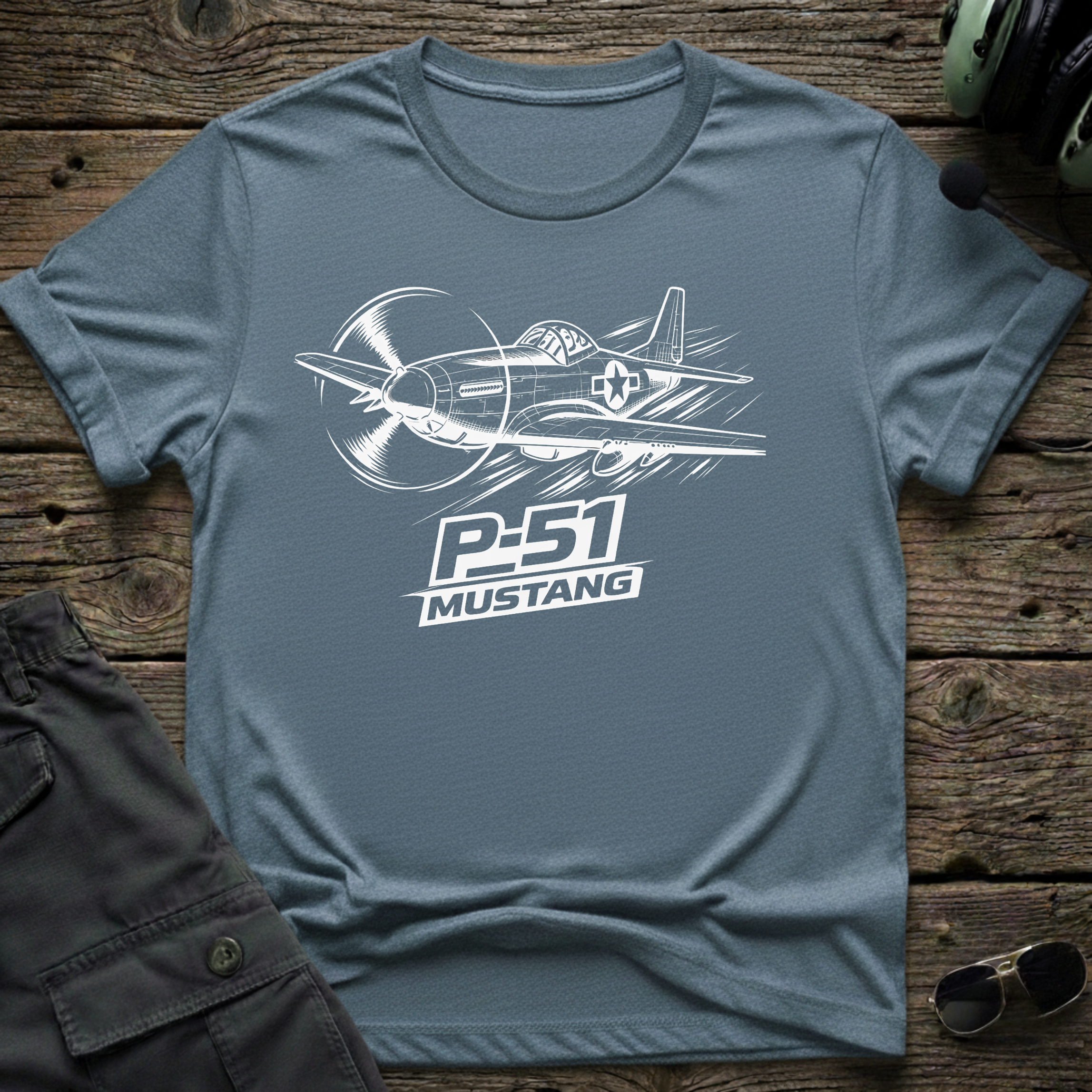 P-51 Mustang Line Art - Cleared4Tees premium aviation apparel