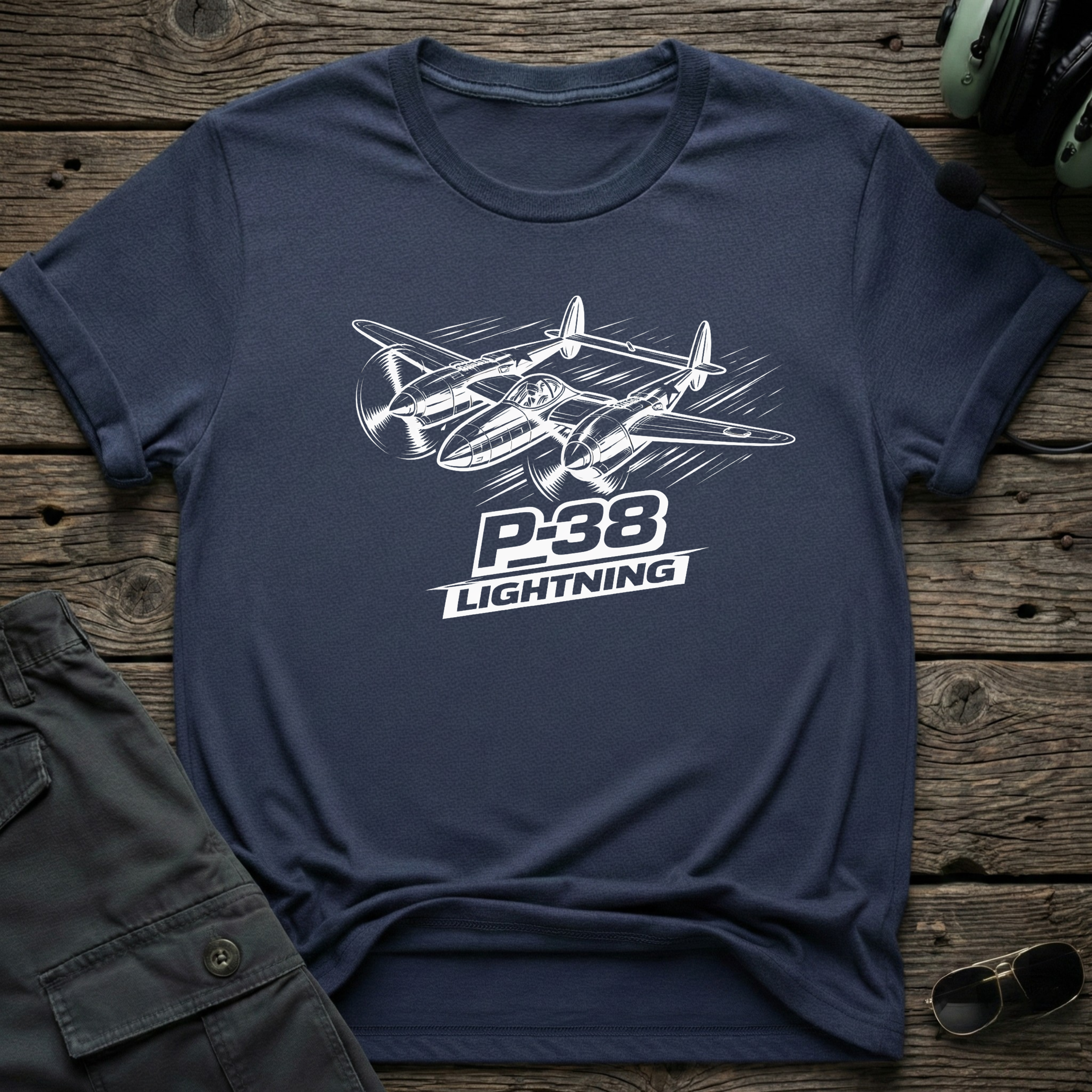 P-38 Lightning Line Art unisex t-shirt - perfect gift for aviation lovers