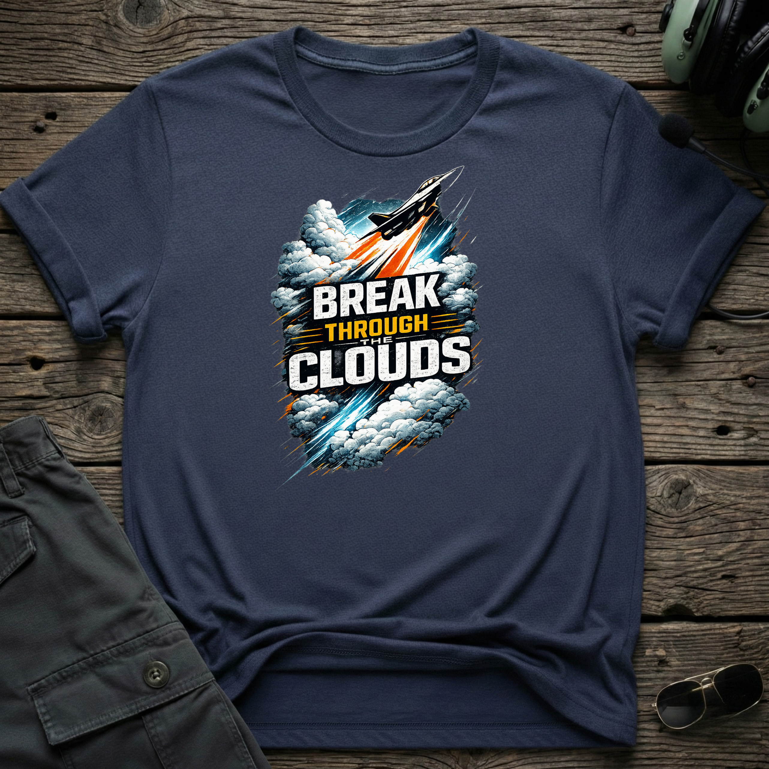 Break Through The Clouds lifestyle shot - Gildan 64000 ring-spun cotton aviation shirt