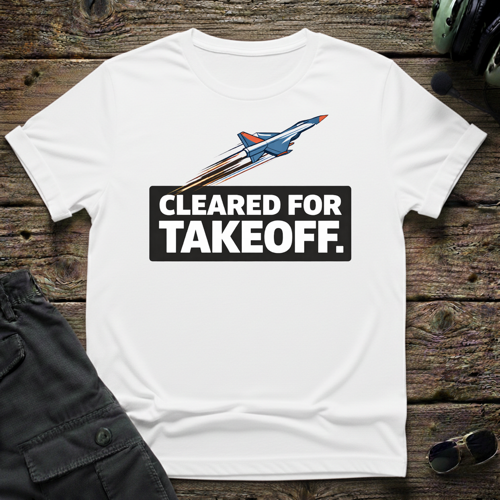 Jet Cleared For Takeoff front view - premium aviation tee for pilots