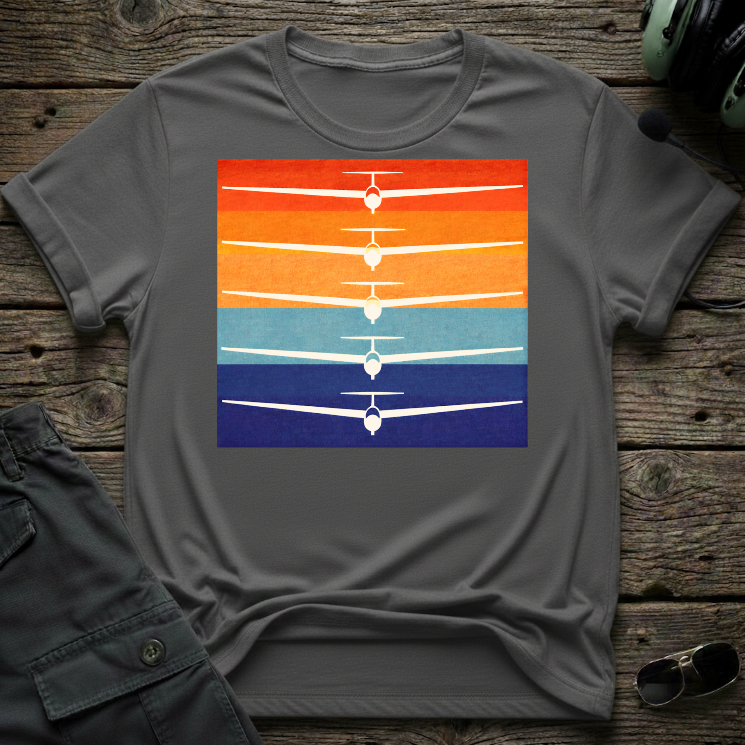 Sunset Glide front view - premium aviation tee for pilots