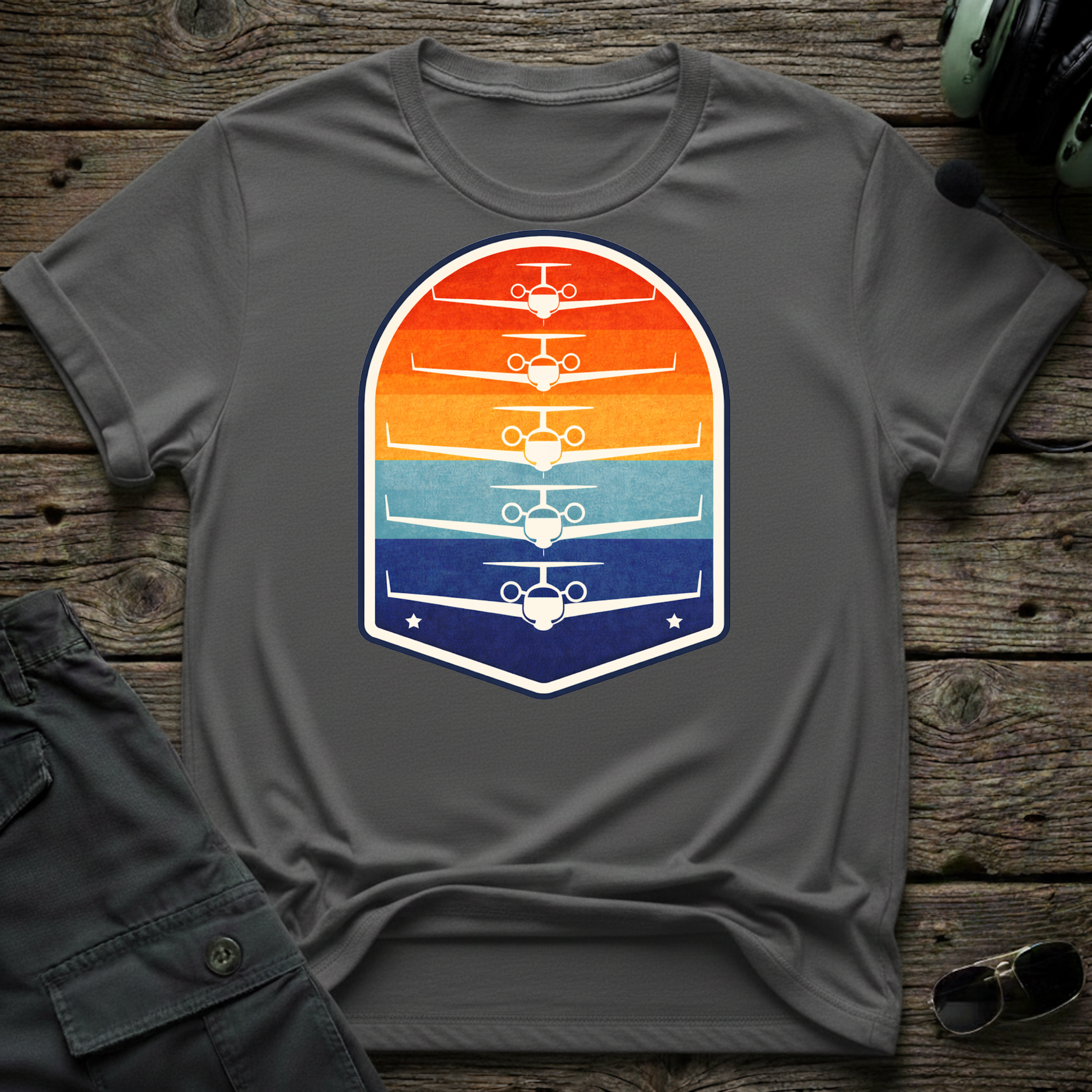 Bizjet Sunset front view - premium aviation tee for pilots