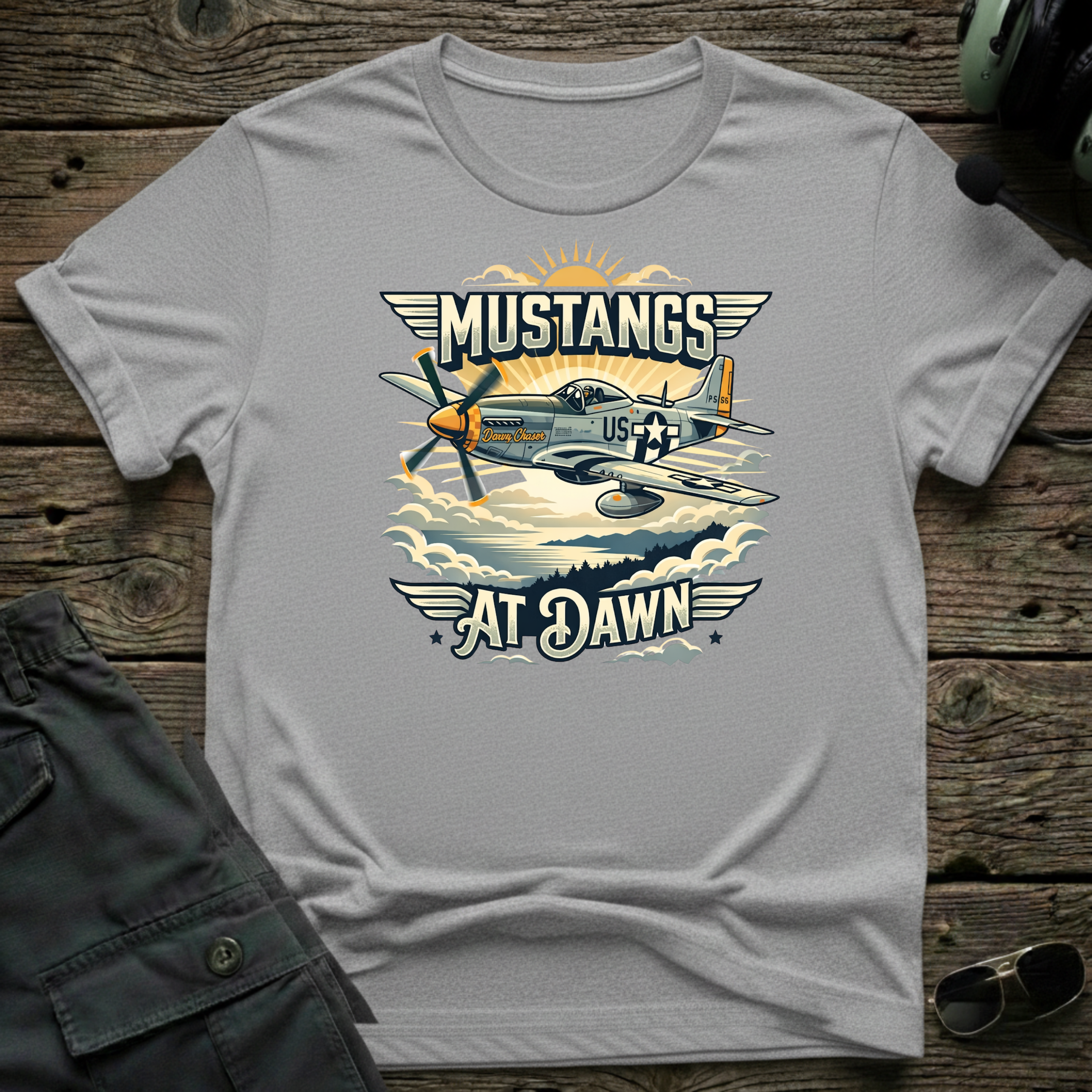 Mustangs at Dawn T-shirt — aviation apparel
