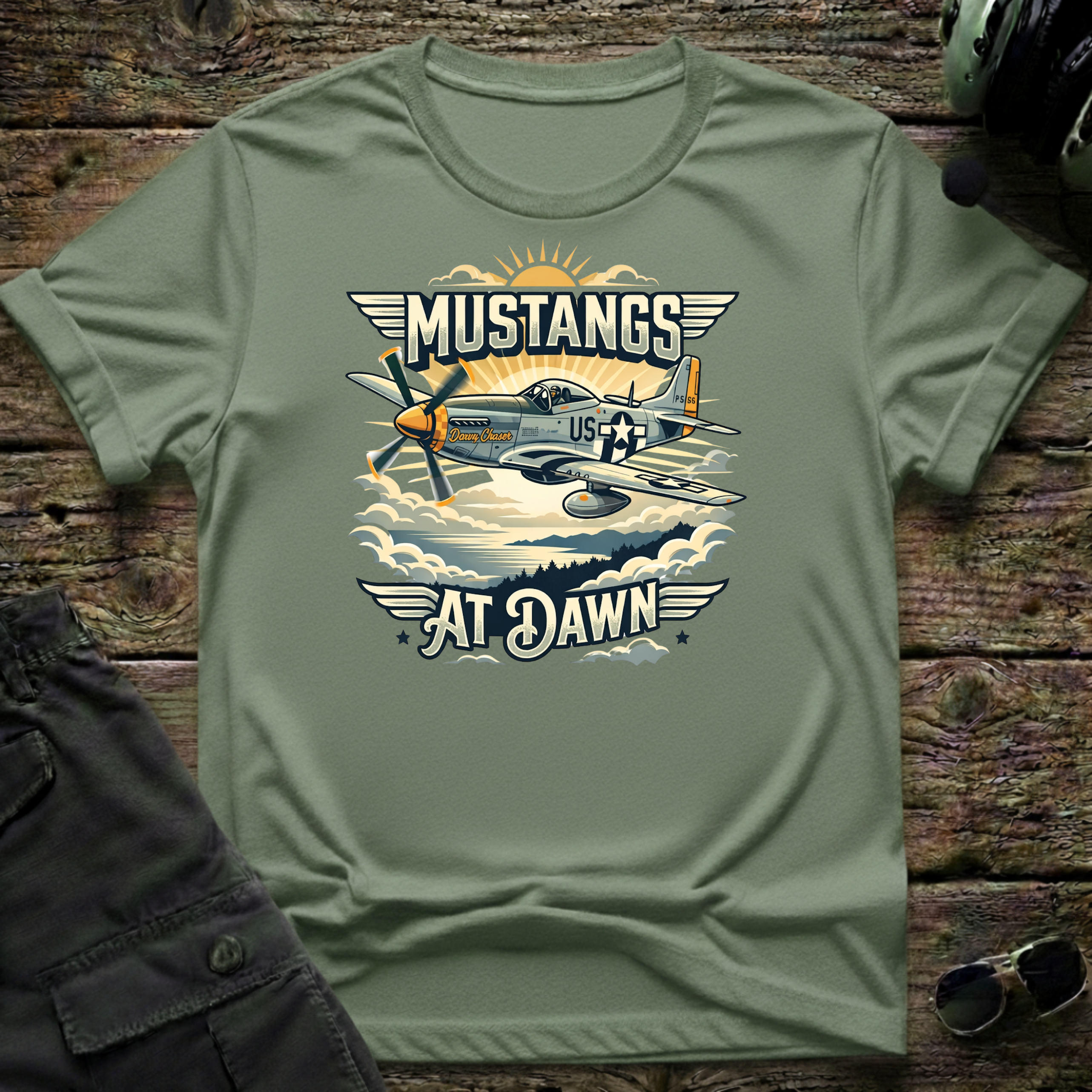 Mustangs at Dawn T-shirt — aviation t-shirt