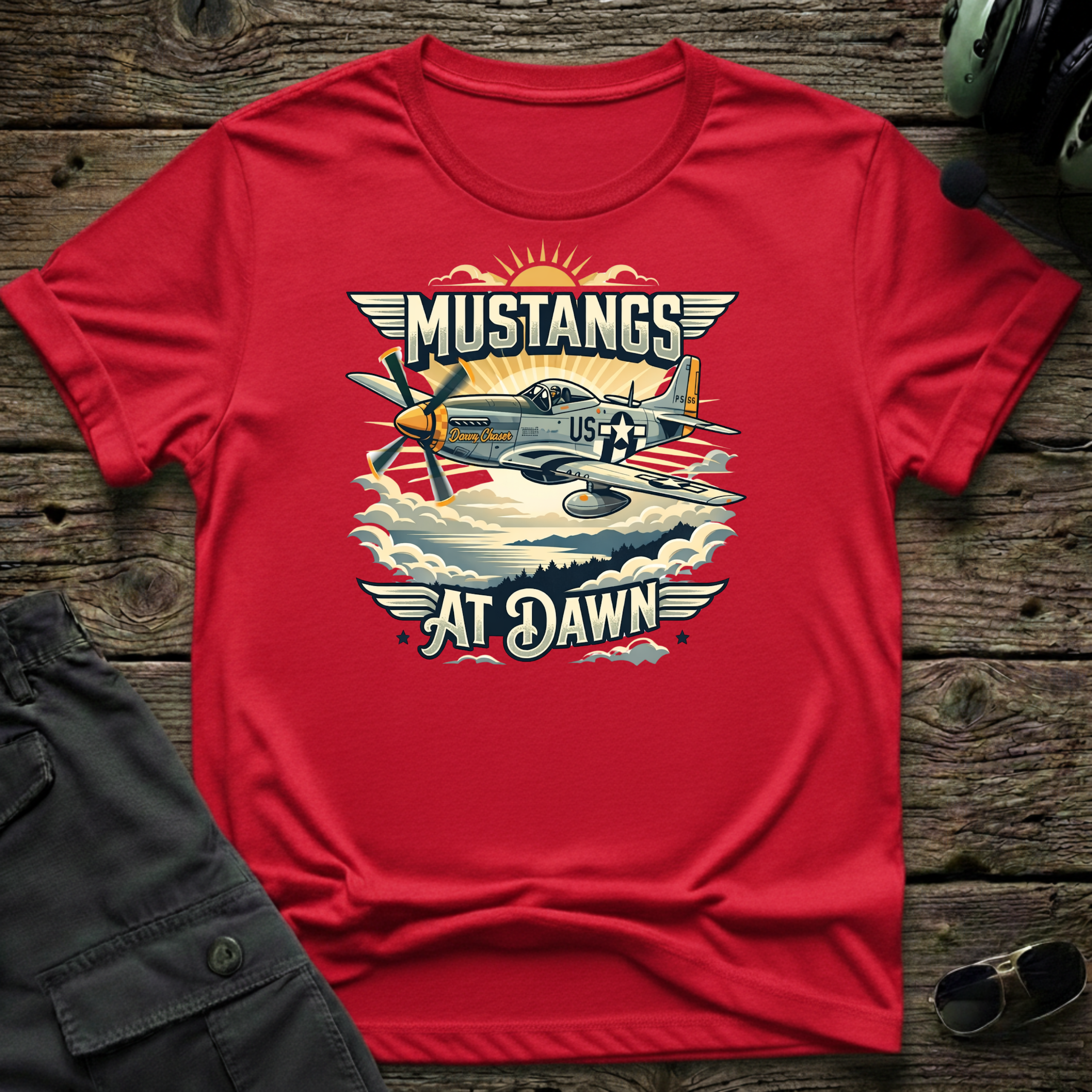 Mustangs at Dawn T-shirt — aviation apparel