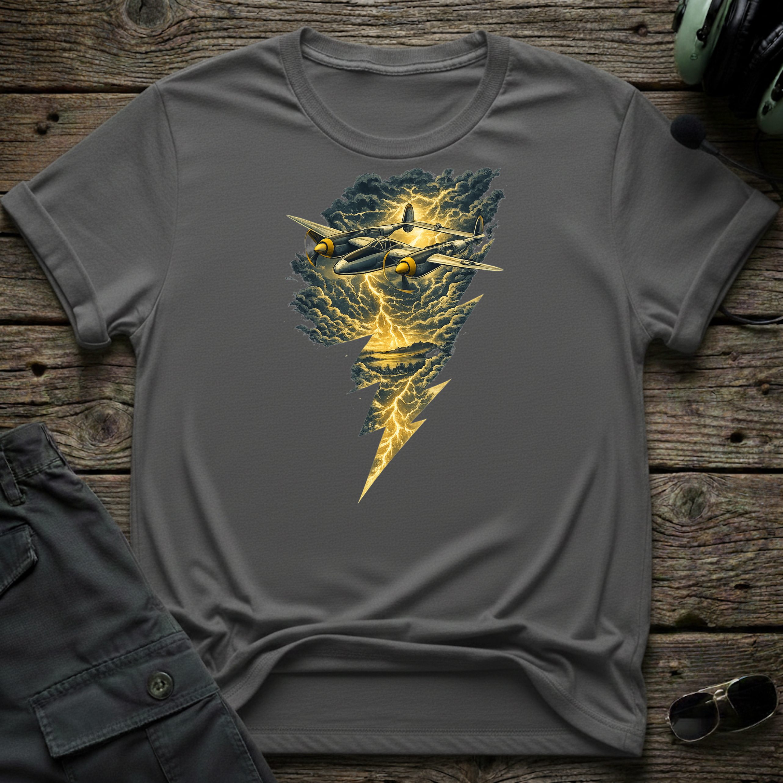 Lightning Bolt front view - premium aviation tee for pilots