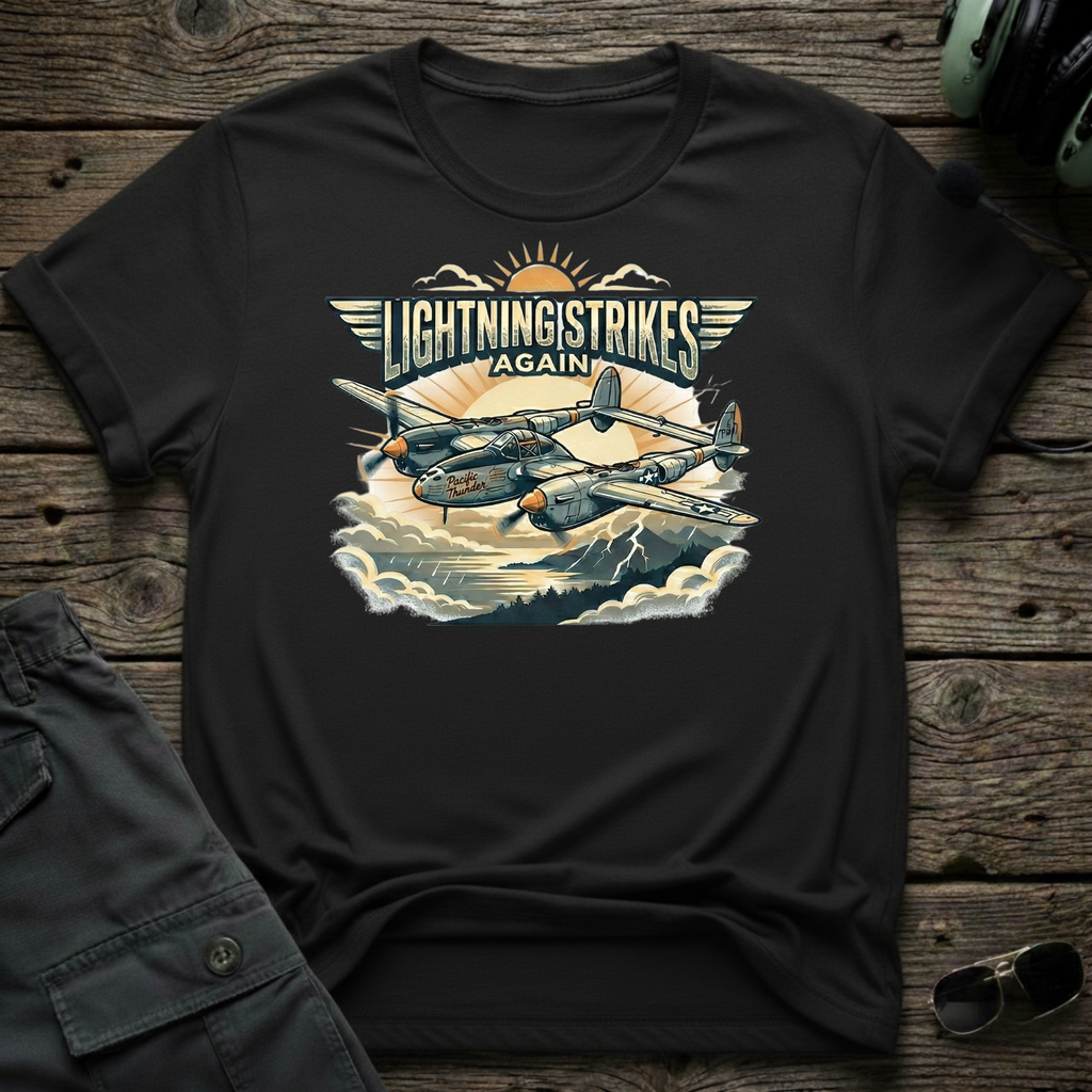 Lightning Strikes lifestyle shot - Gildan 64000 ring-spun cotton aviation shirt