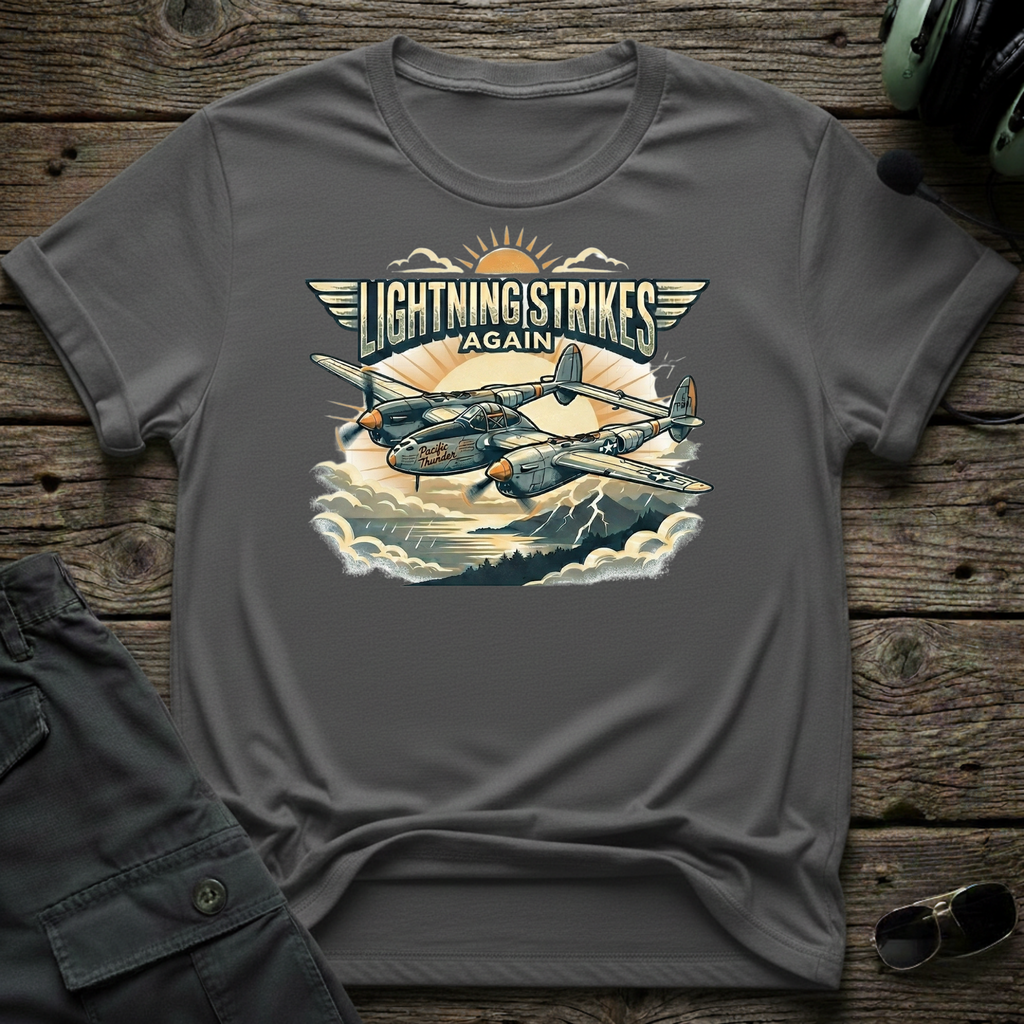 Lightning Strikes front view - premium aviation tee for pilots