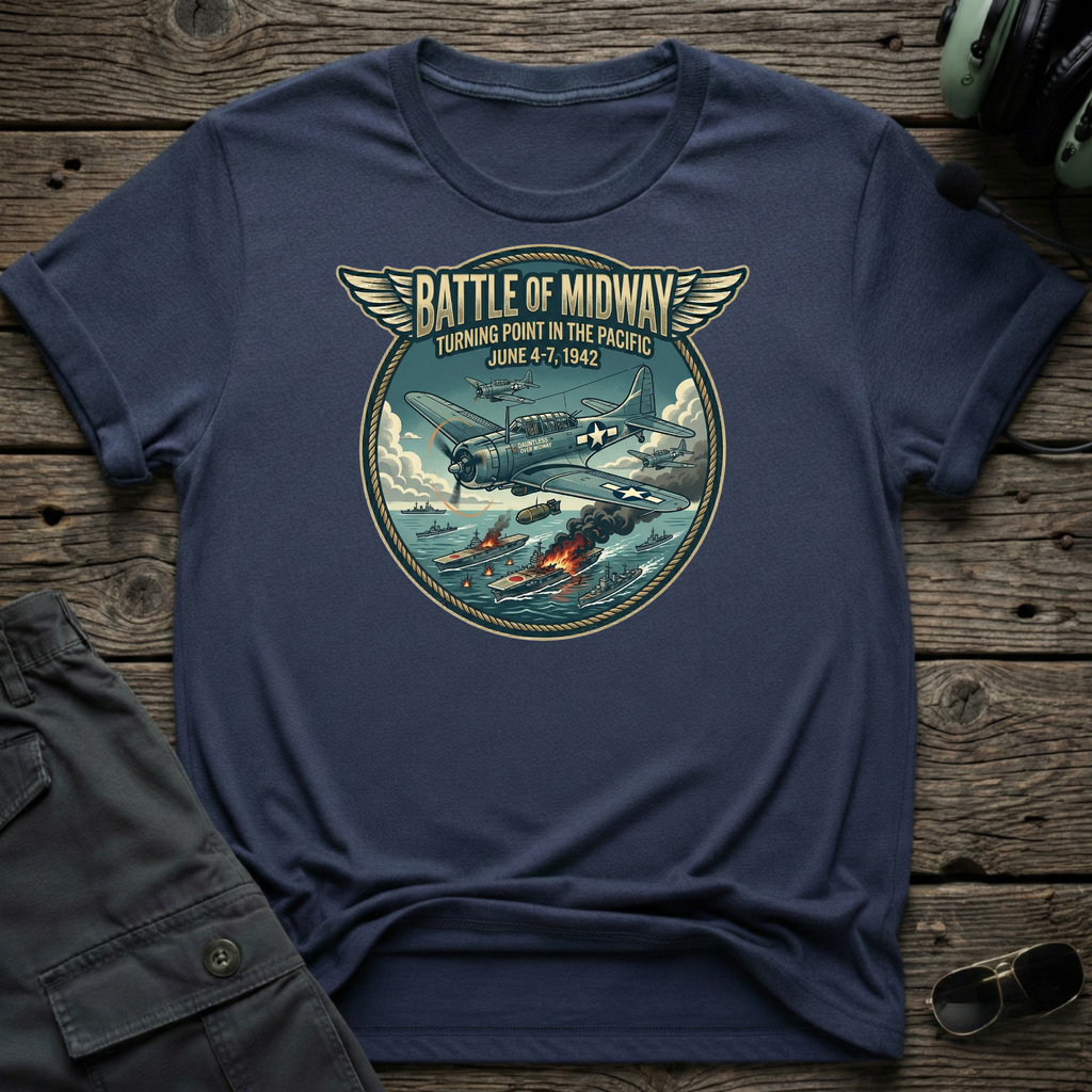Battle of Midway lifestyle shot - Gildan 64000 ring-spun cotton aviation shirt