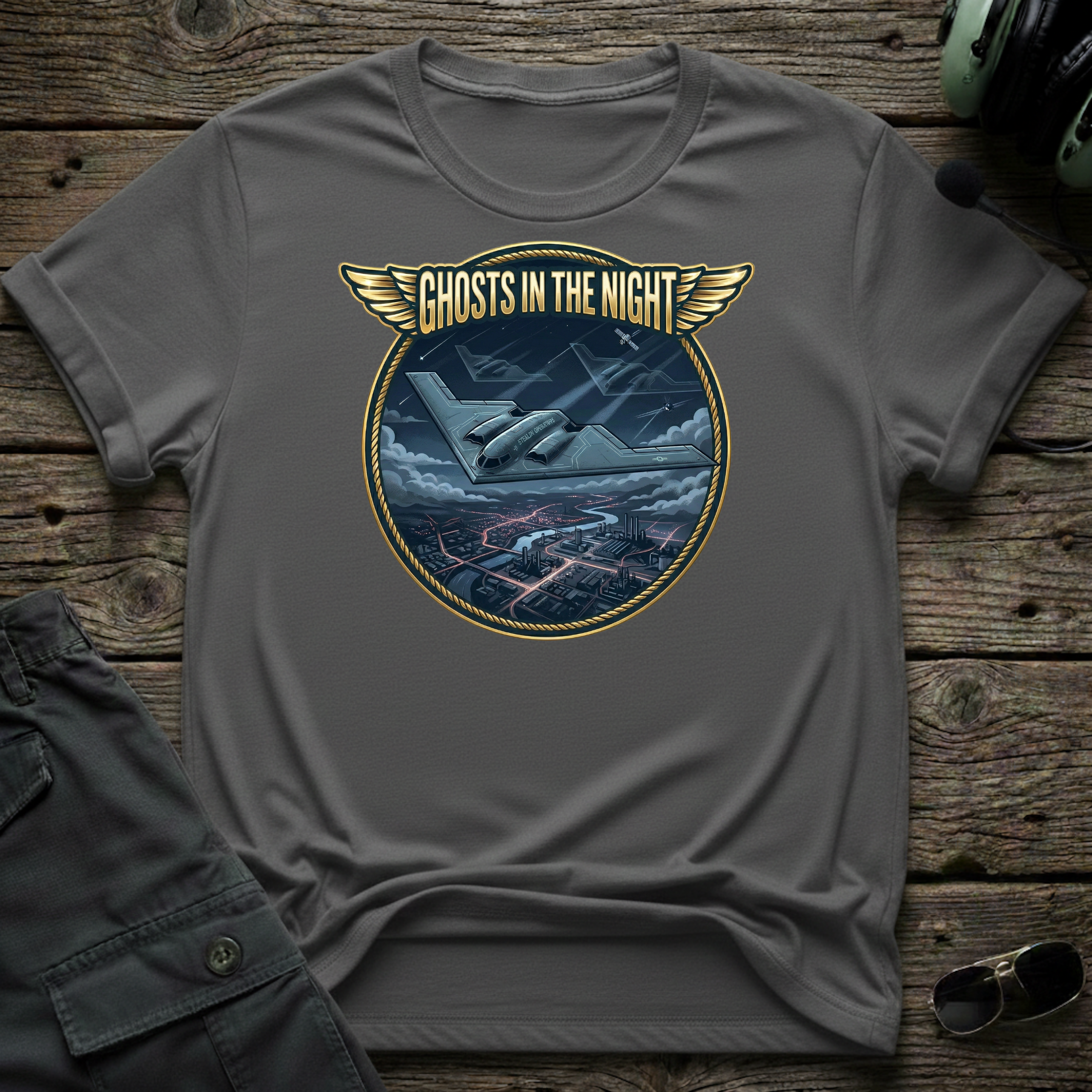 Ghosts in The Night front view - premium aviation tee for pilots