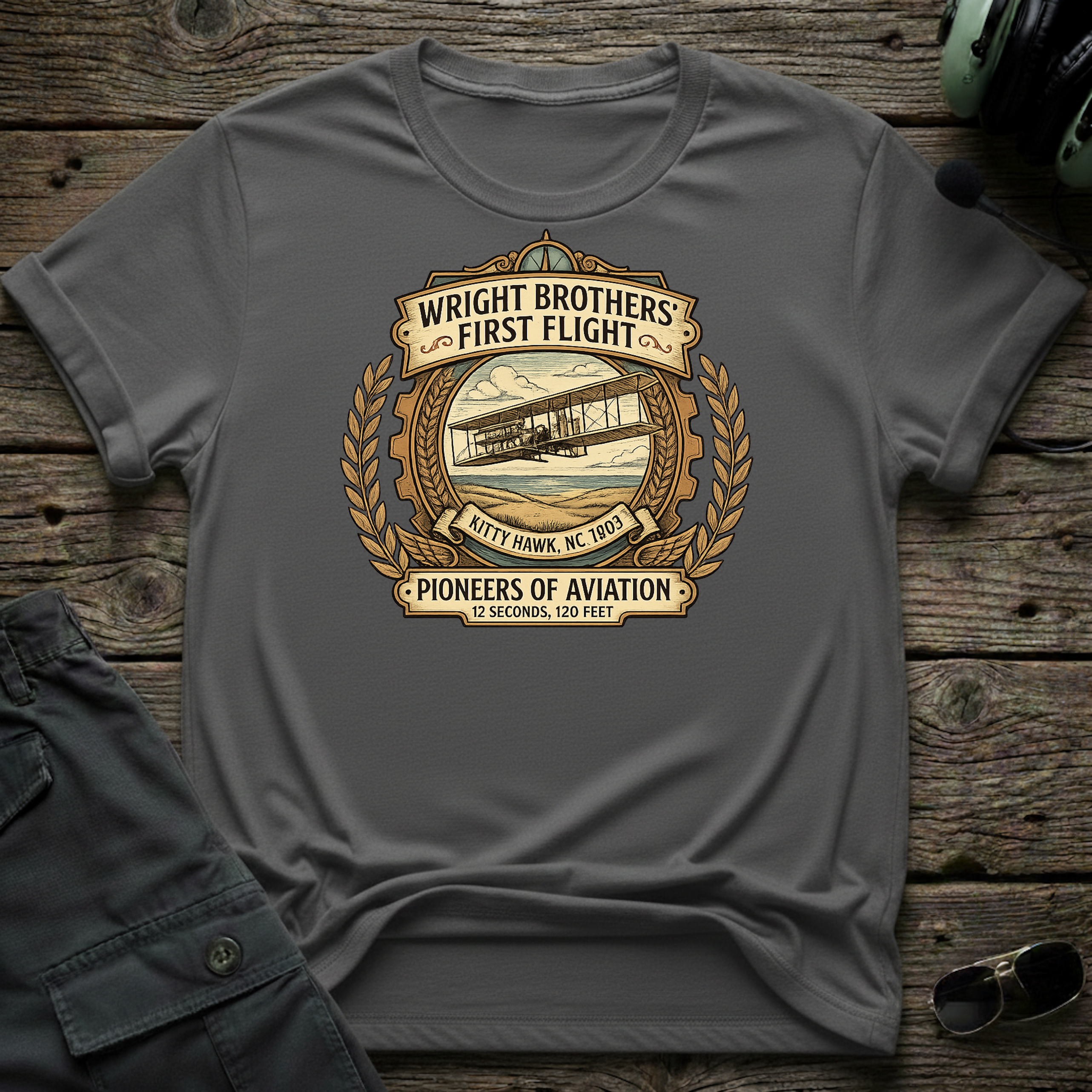 Wright Brothers front view - premium aviation tee for pilots