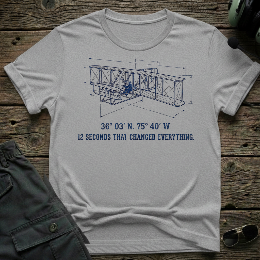 12 Seconds of History front view - premium aviation tee for pilots