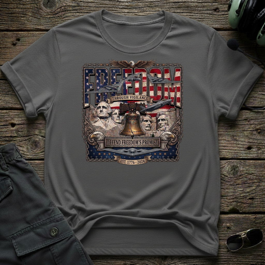 Defending Freedoms Promise front view - premium aviation tee for pilots