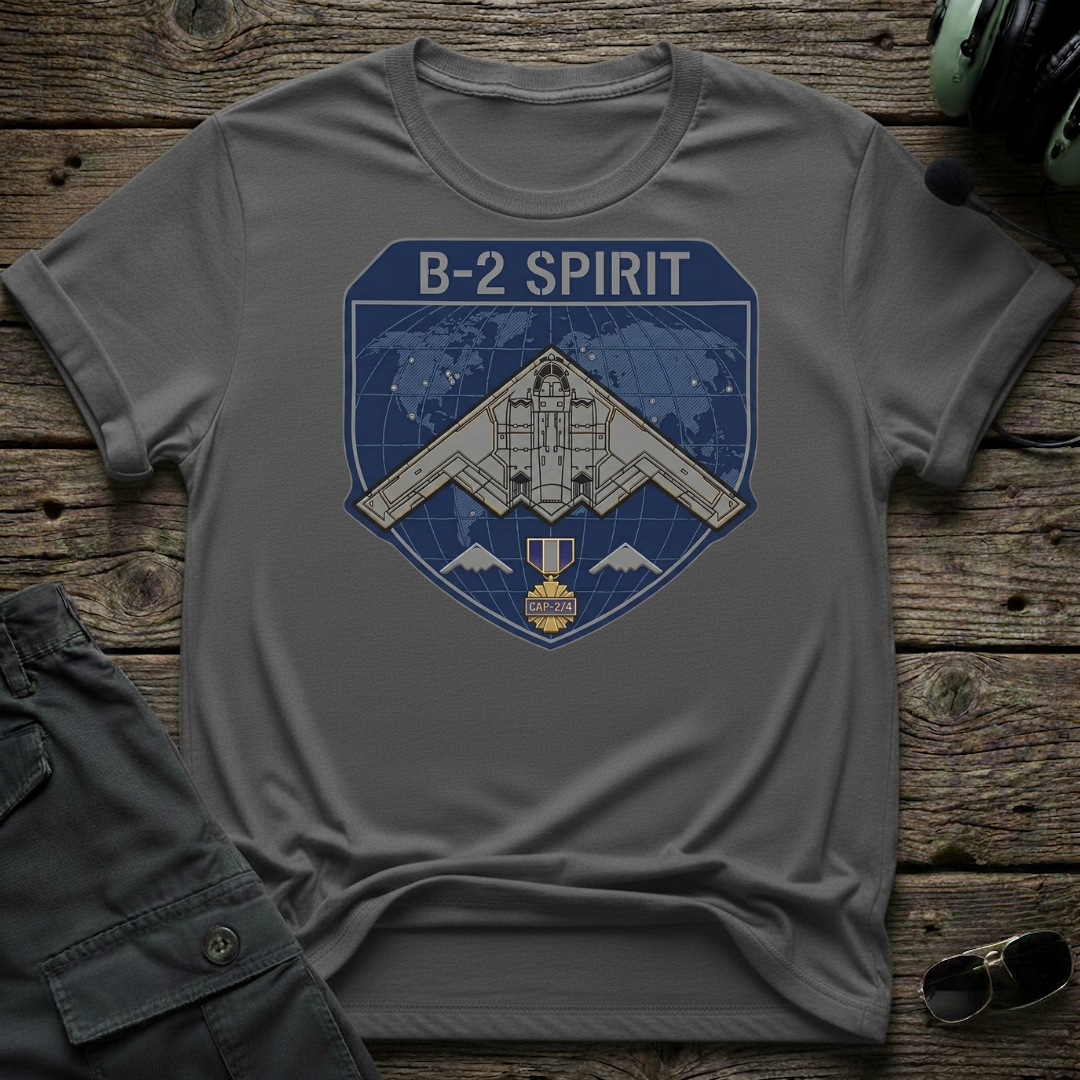 B2 Spirit Badge front view - premium aviation tee for pilots