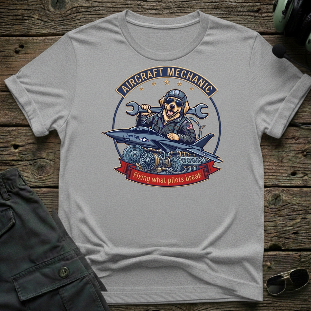 Maintenance Dog lifestyle shot - Gildan 64000 ring-spun cotton aviation shirt