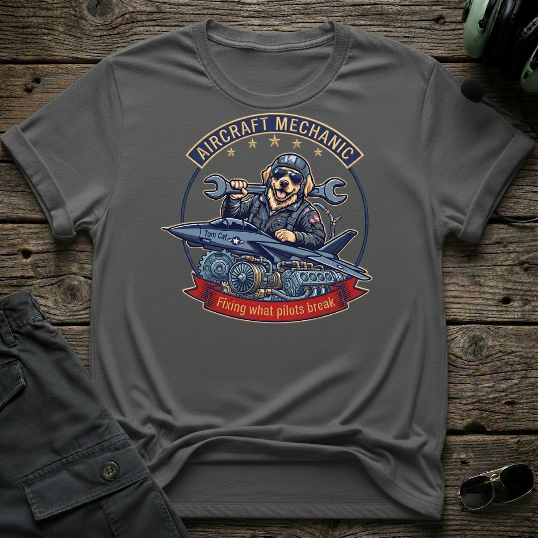 Maintenance Dog front view - premium aviation tee for pilots