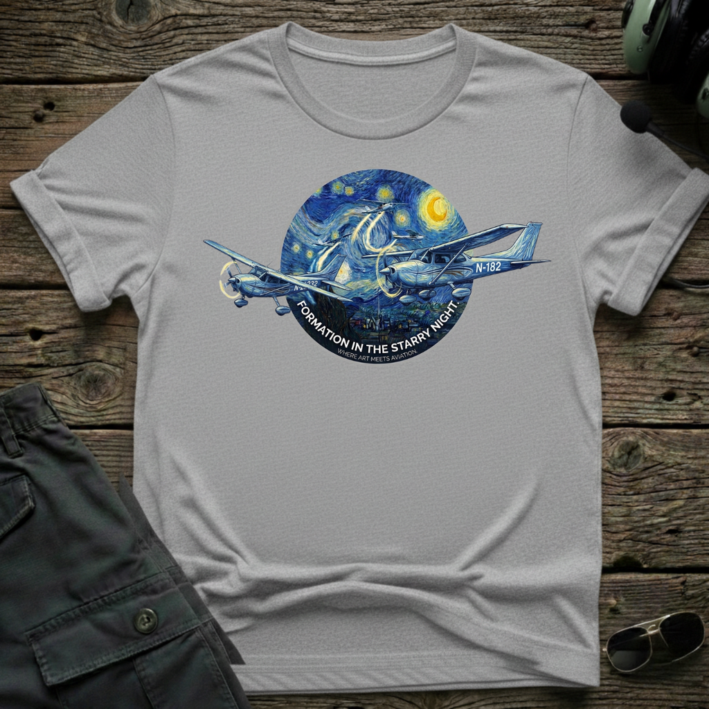 Starry Formation lifestyle shot - Gildan 64000 ring-spun cotton aviation shirt