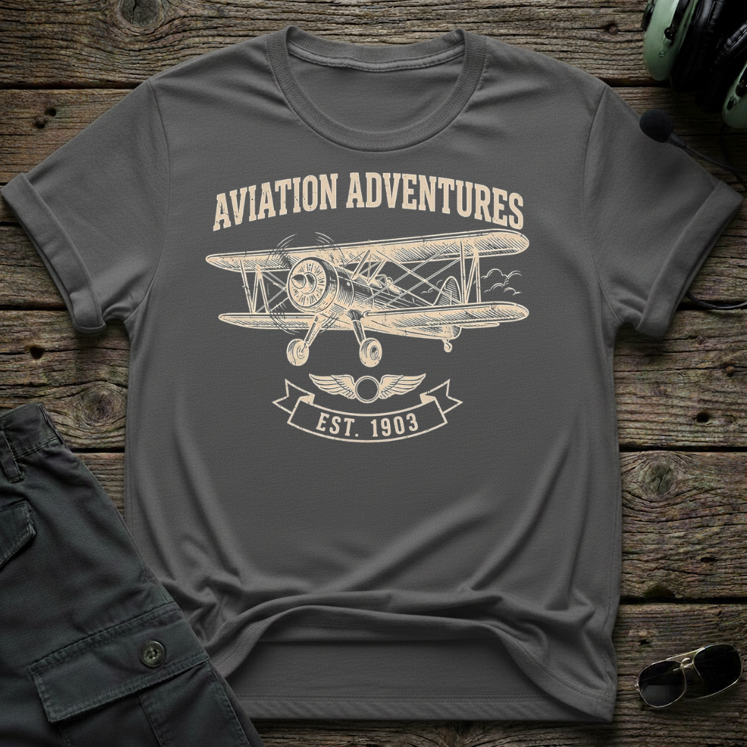 Aviation Adventure front view - premium aviation tee for pilots