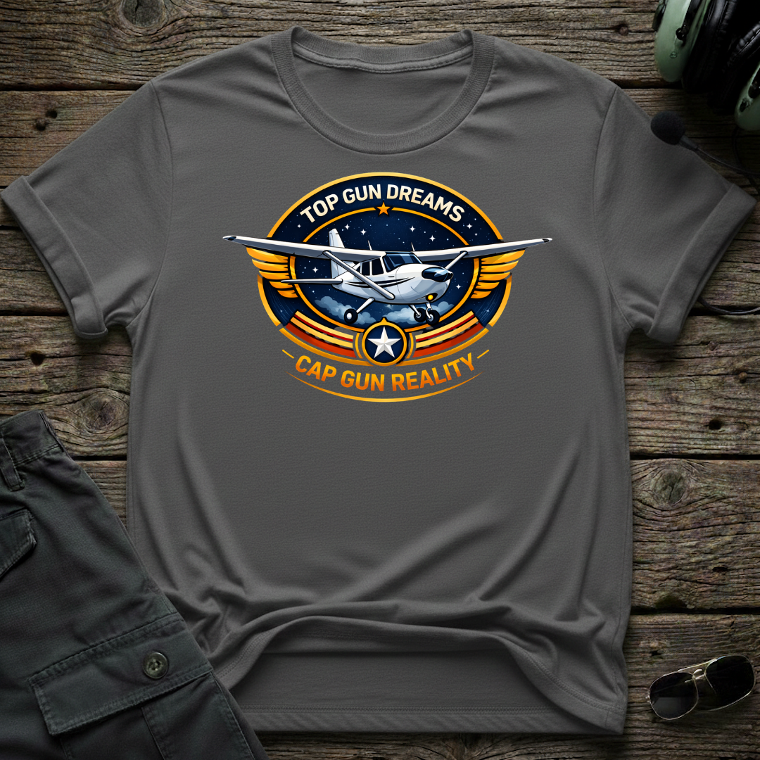 Cap Gun Reality front view - premium aviation tee for pilots