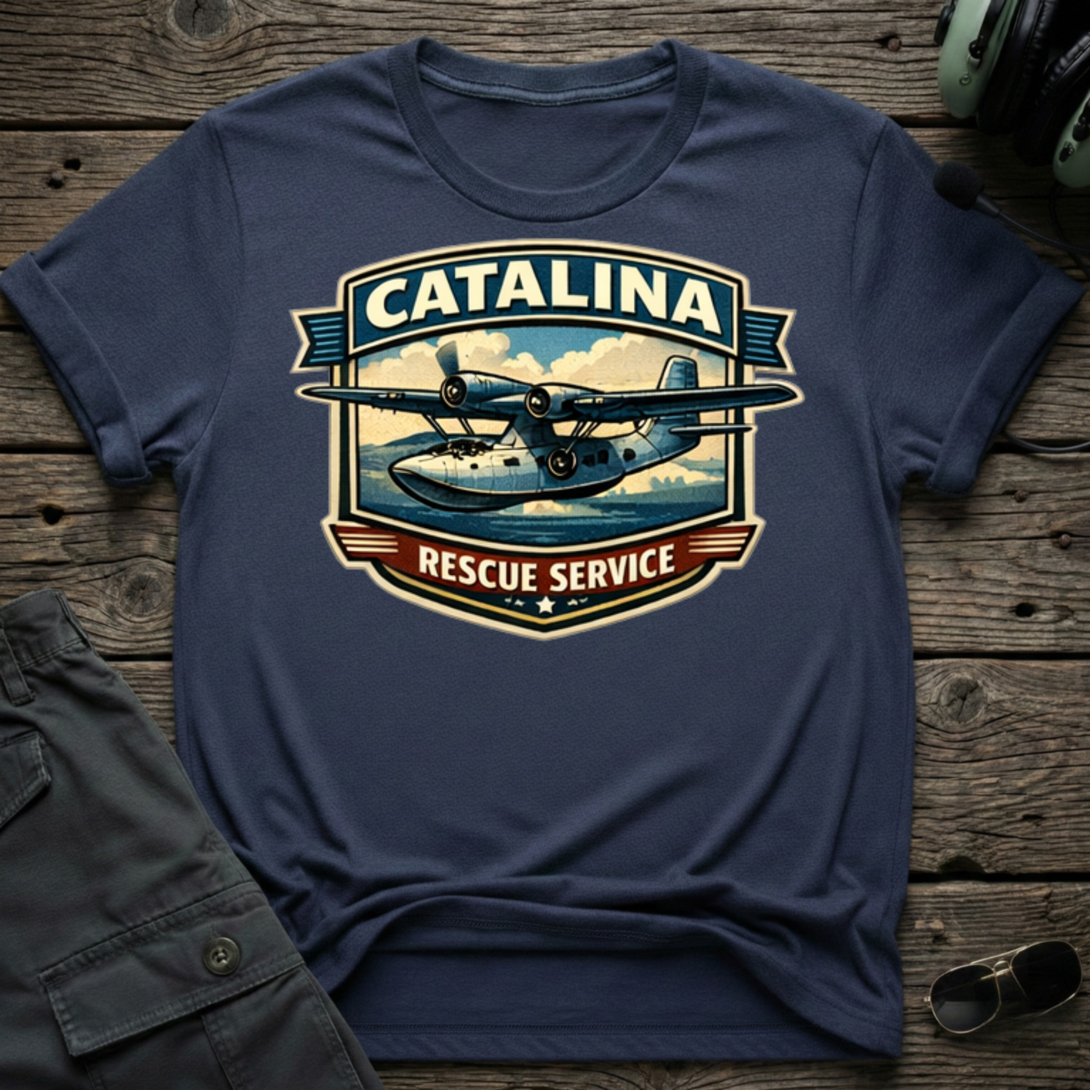 Catalina Rescue lifestyle shot - Gildan 64000 ring-spun cotton aviation shirt