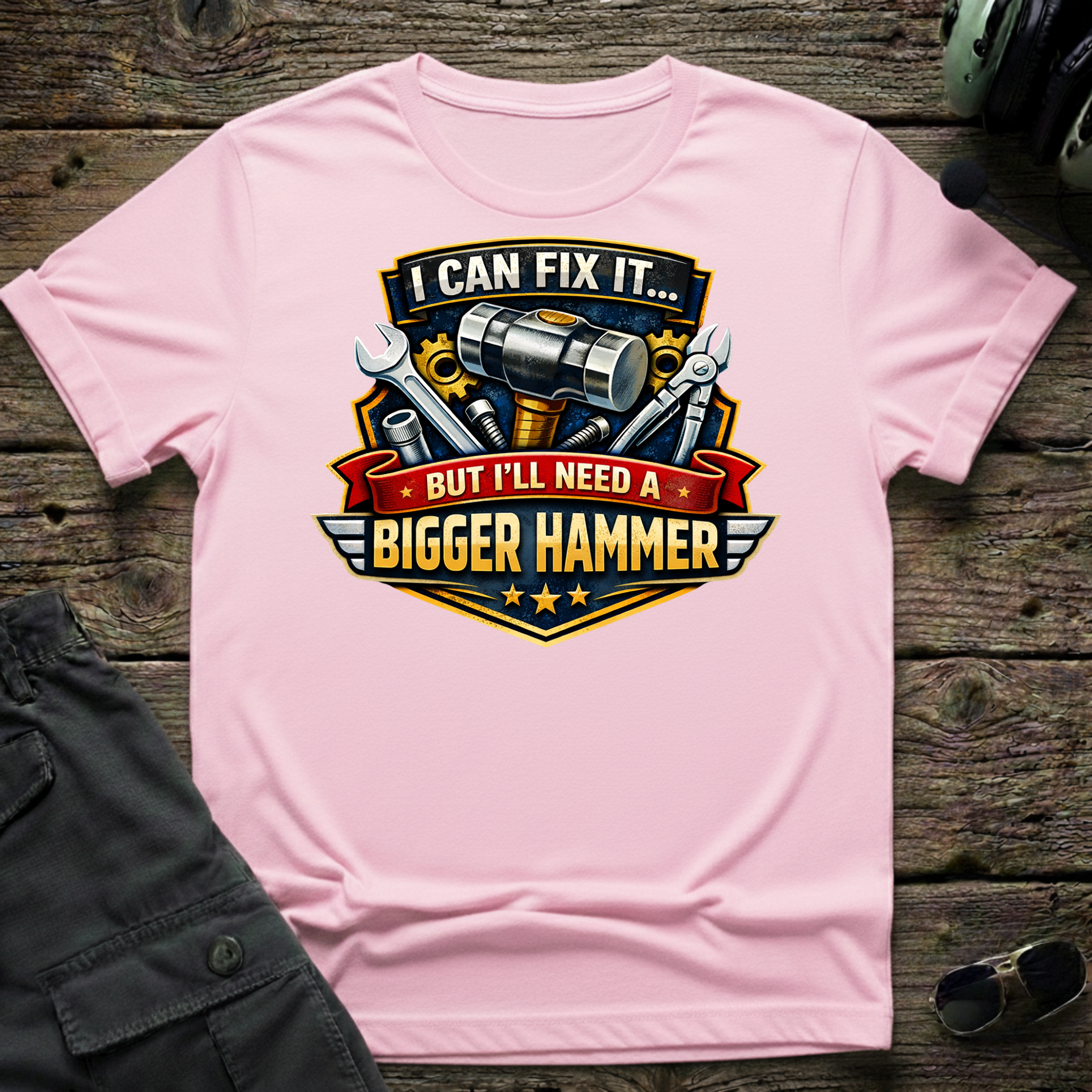 Need Bigger Hammer front view - premium aviation tee for pilots