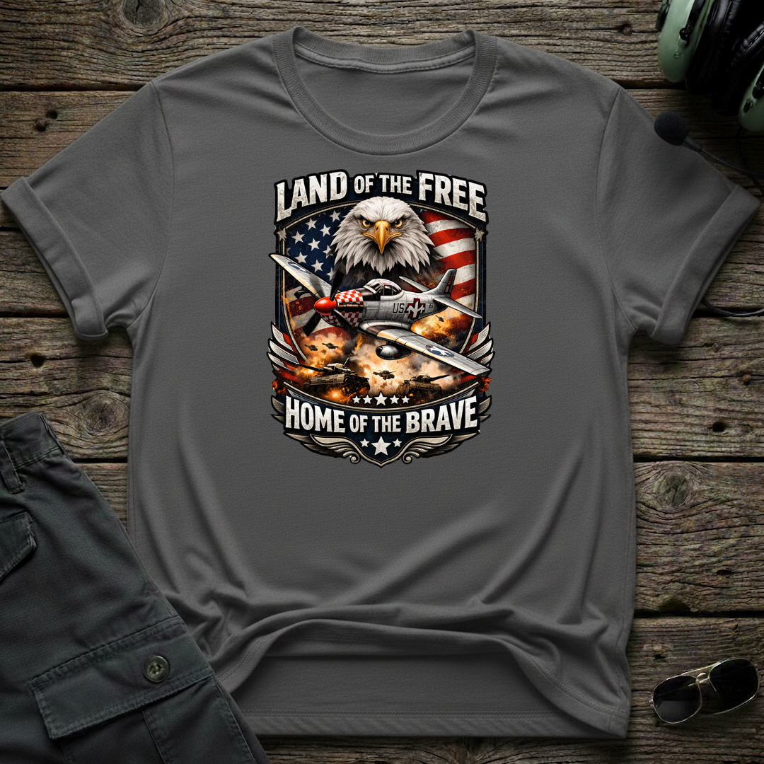 Land of the Free front view - premium aviation tee for pilots