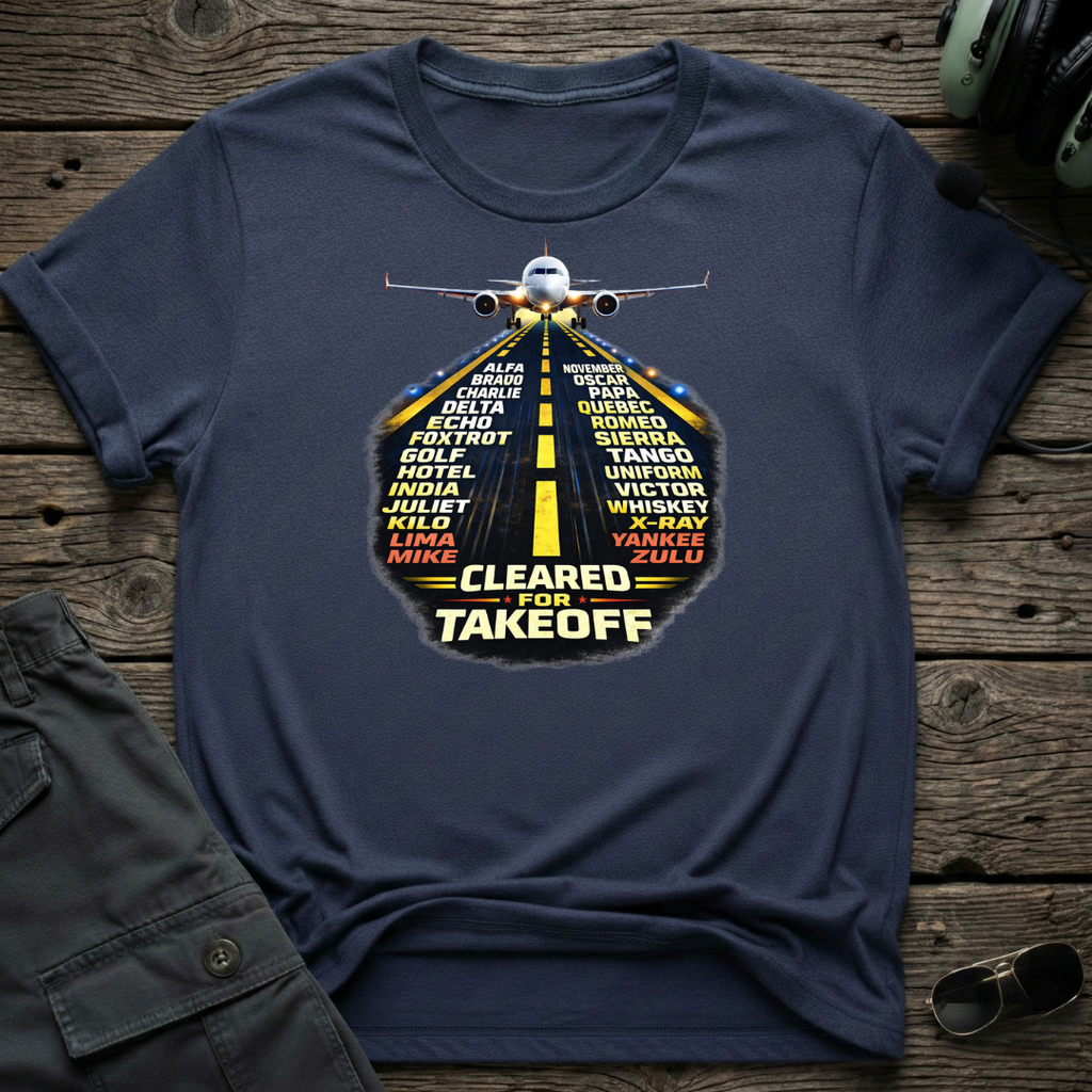 Aviation Alphabet lifestyle shot - Gildan 64000 ring-spun cotton aviation shirt