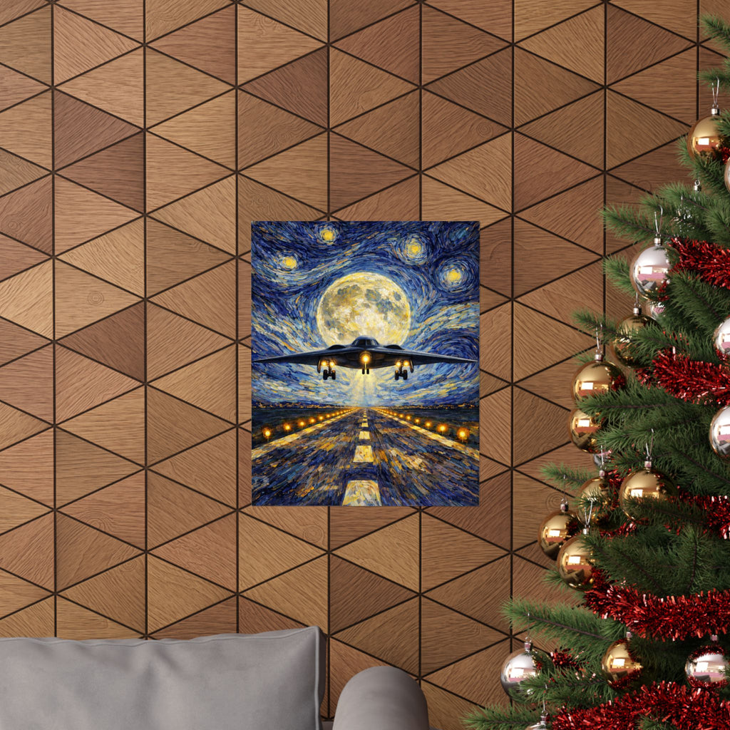 B-2 Bomber Starry Night Moon Matte Vertical Art Print