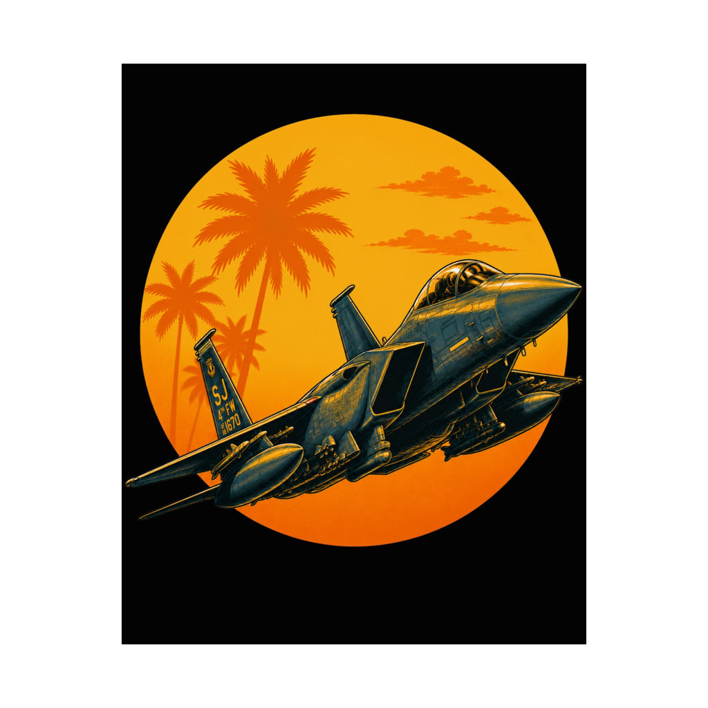 F-15 Sunset Poster — Jet Fighter Matte Vertical Wall Art