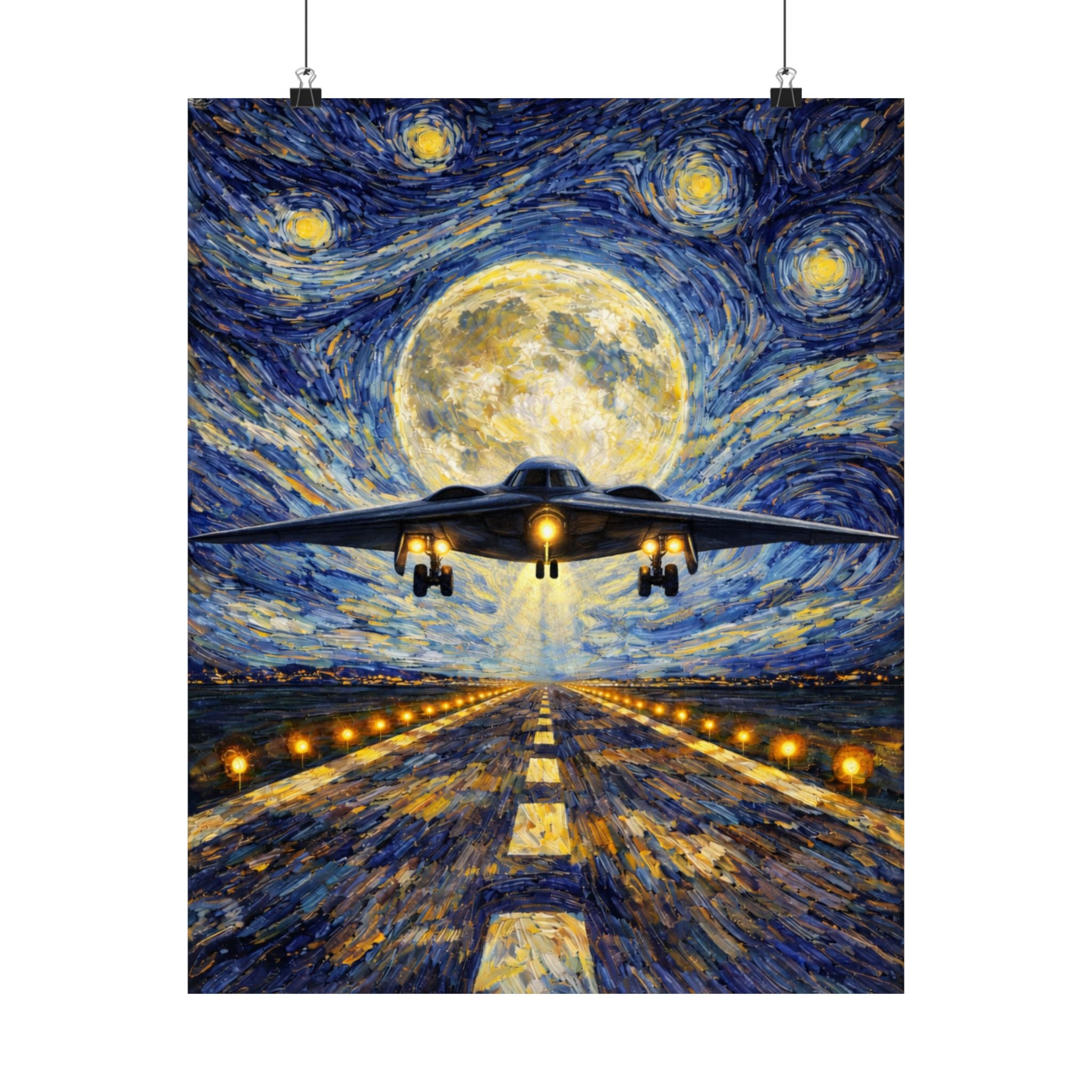 B-2 Bomber Starry Night Moon Matte Vertical Art Print
