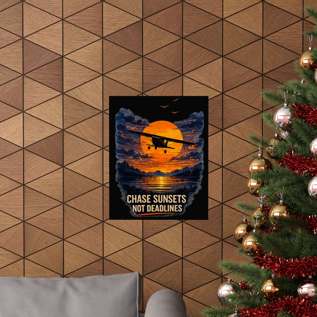 "Chase Sunsets Not Deadlines" Vintage Plane Sunset Wall Art