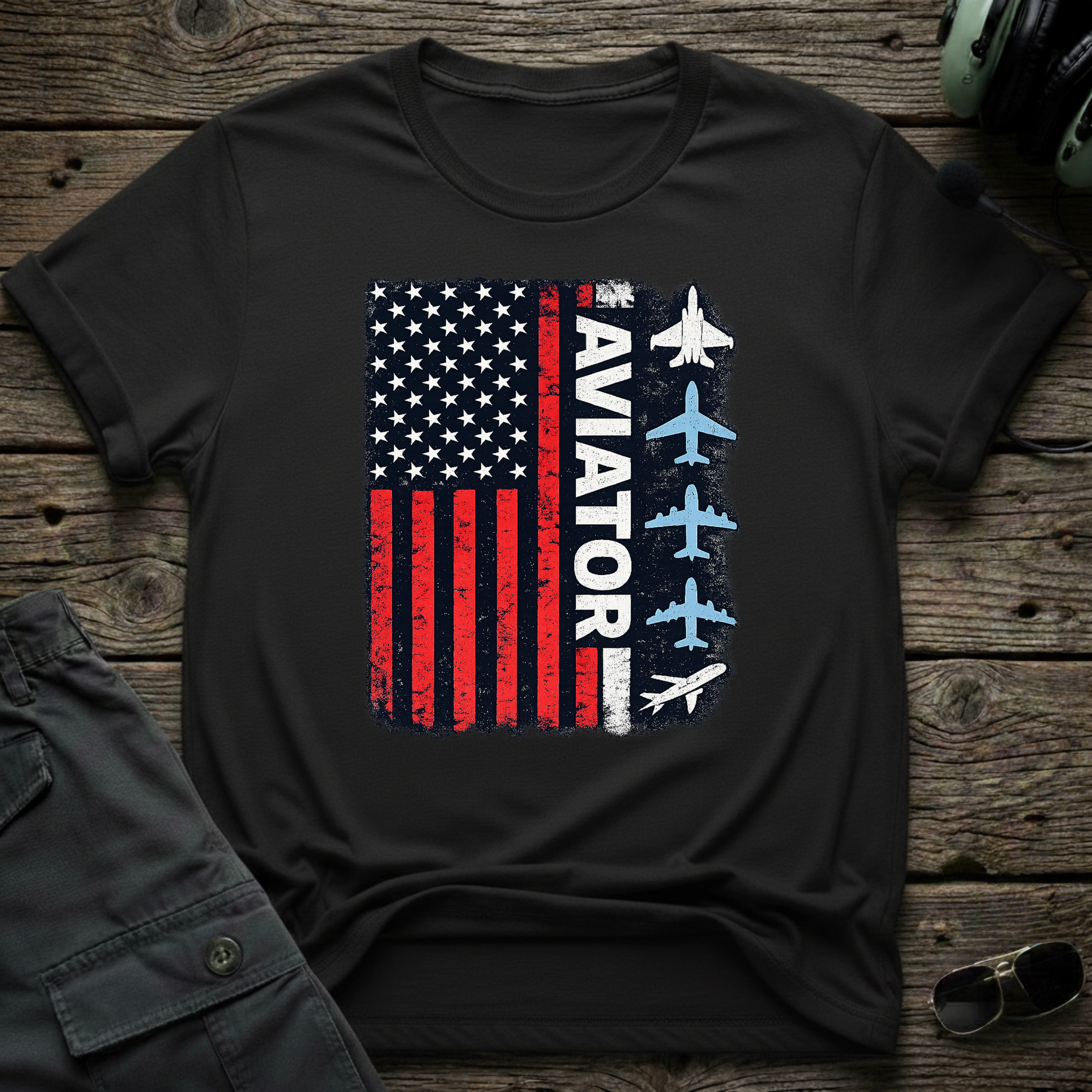 Aviator Flag lifestyle shot - Gildan 64000 ring-spun cotton aviation shirt