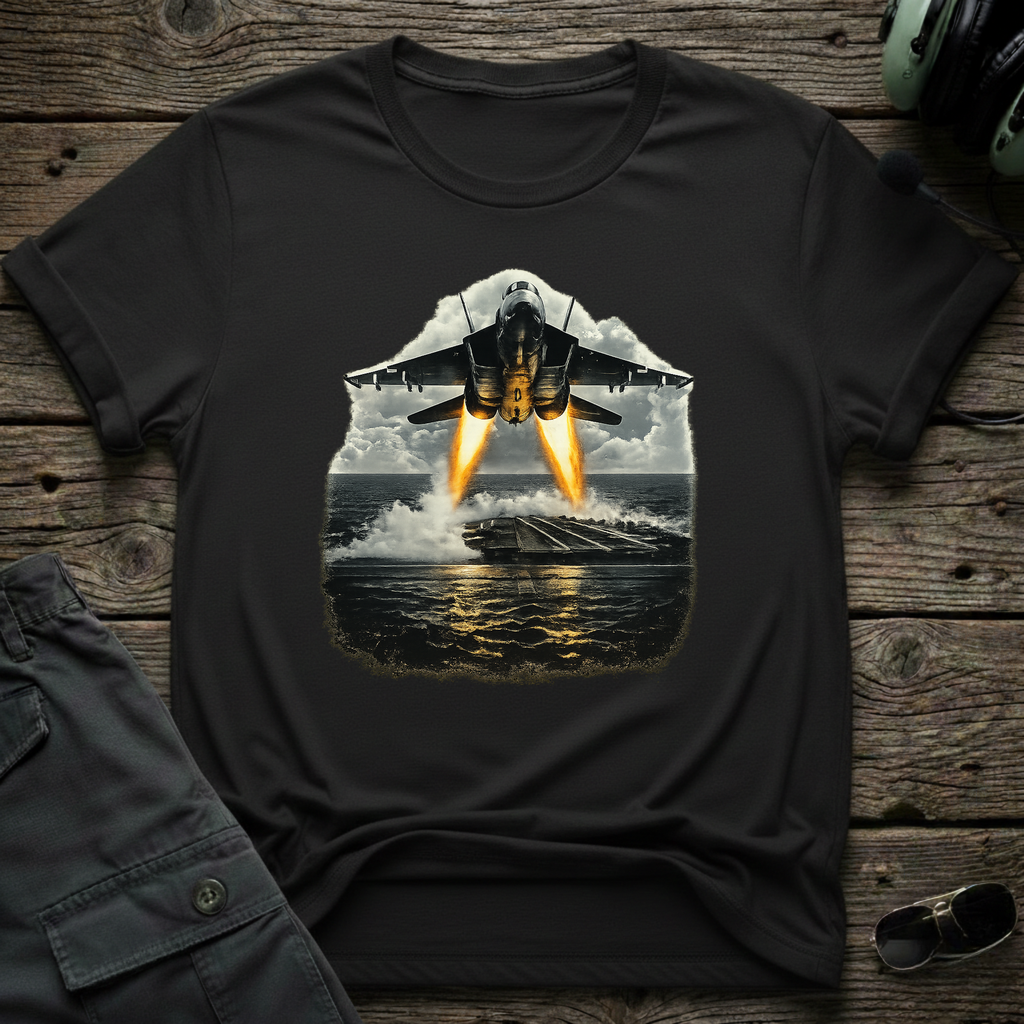 Jet Fighter Takeoff front view - premium aviation tee for pilots