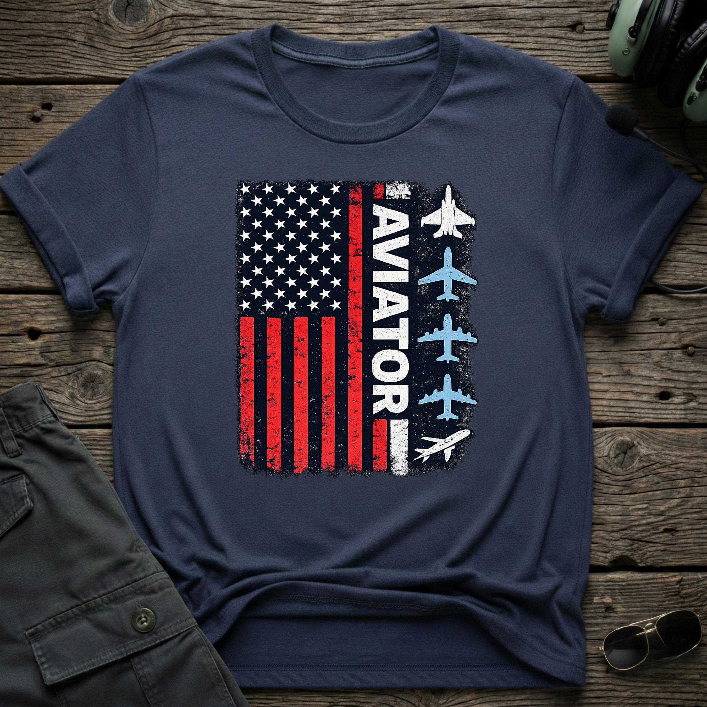 Aviator Flag front view - premium aviation tee for pilots