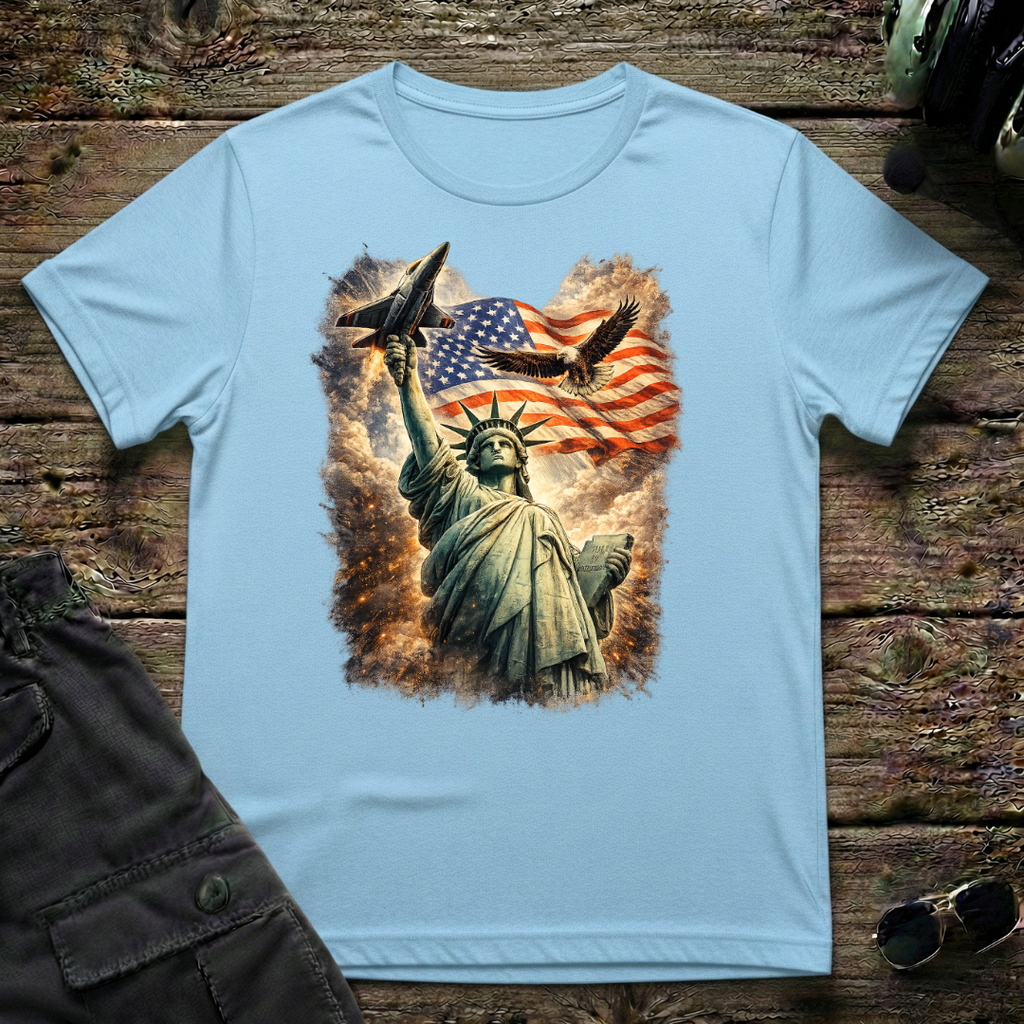 Statue of Liberty American Flag unisex t-shirt - perfect gift for aviation lovers